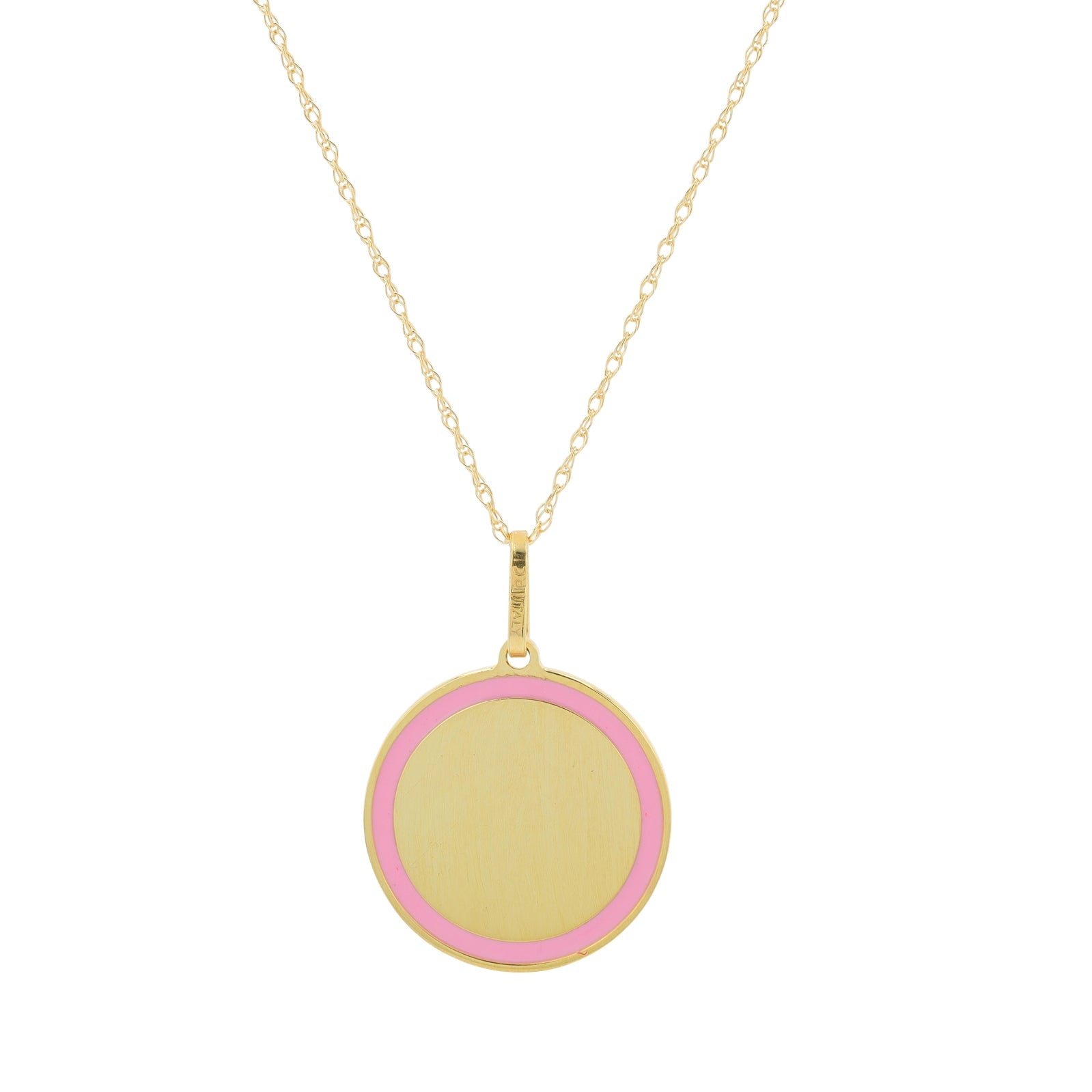 14K YG Enamel Engravable Disc Pendant