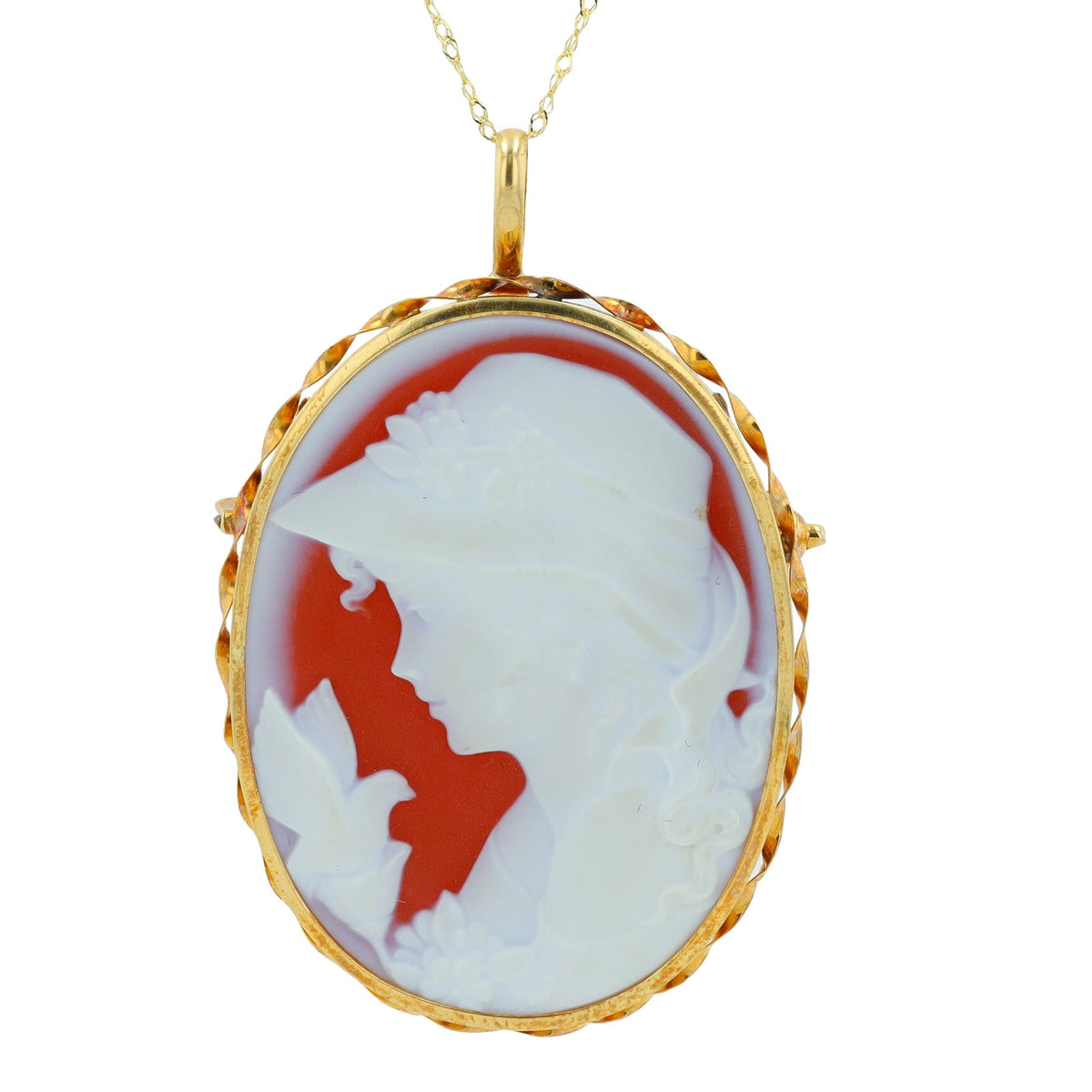 18K YG Cameo Brooch Pendant
