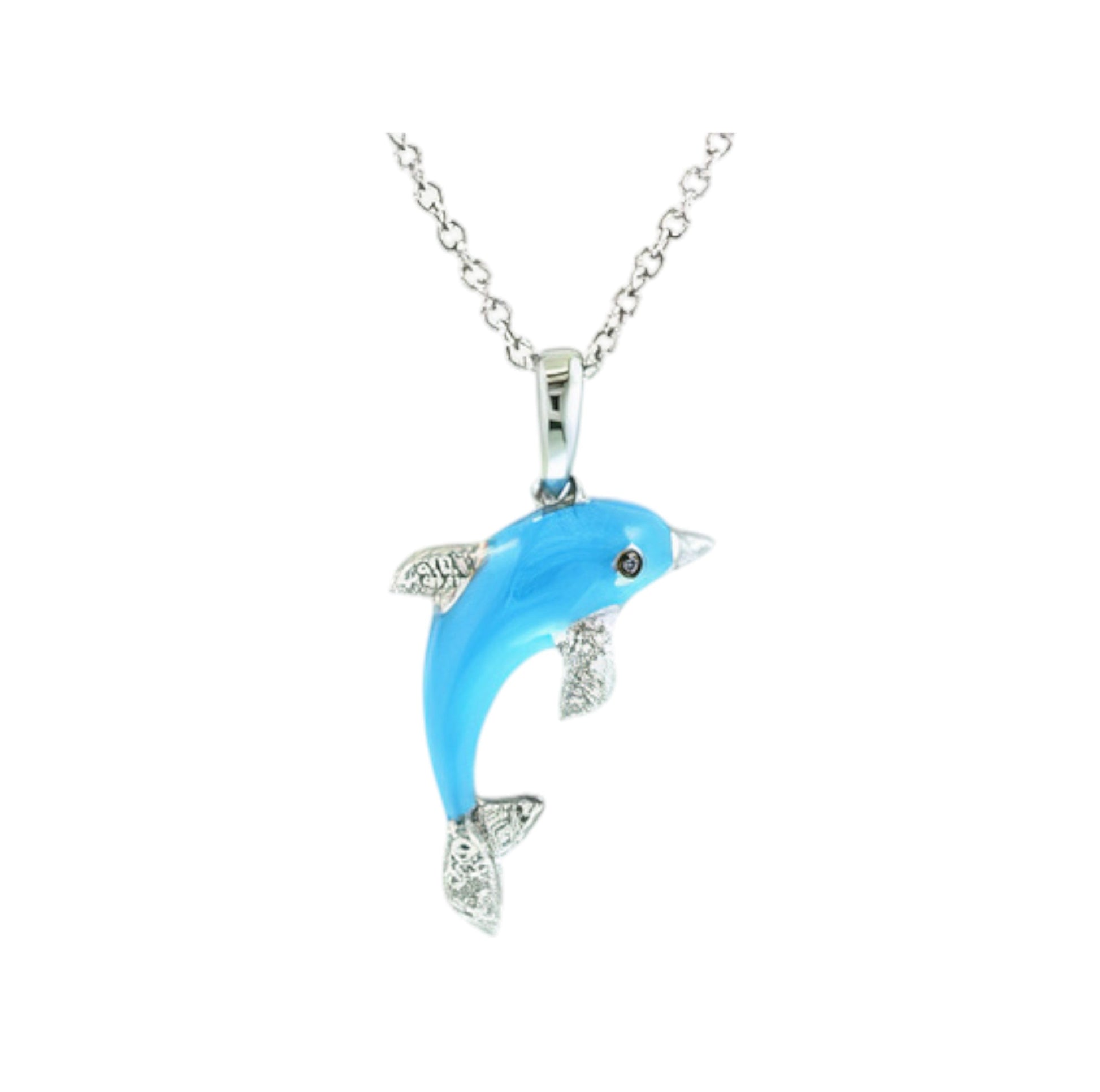 14K EFFY WG Enamel Dolphin Pendant