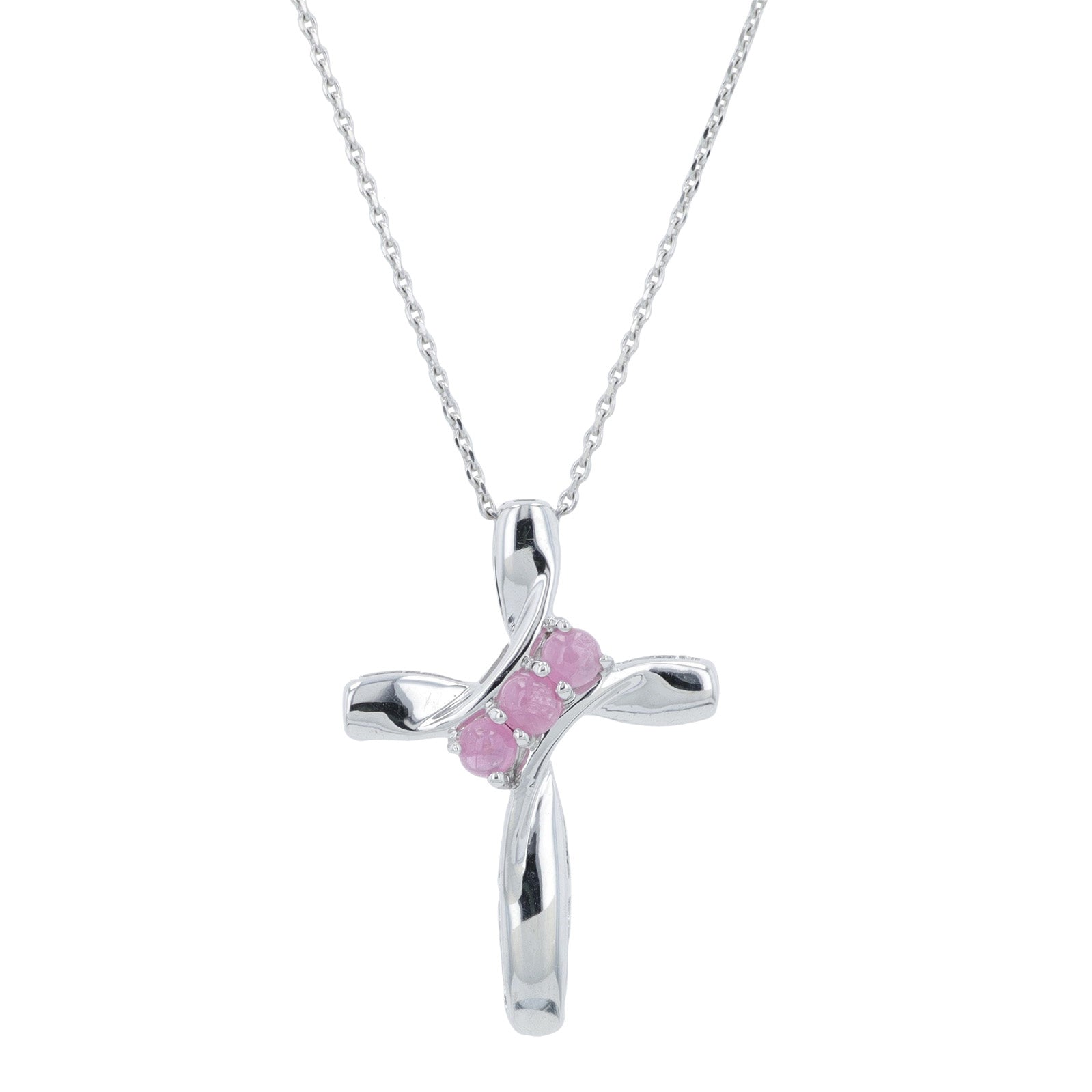 10K WG .22 CT Pink Sapphire Cross Pendant