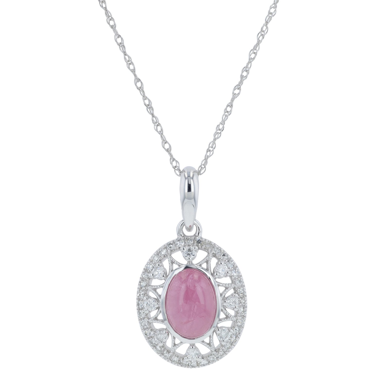 10K WG 1.22 CT Cabouchon Pink Sapphire Oval Pendant