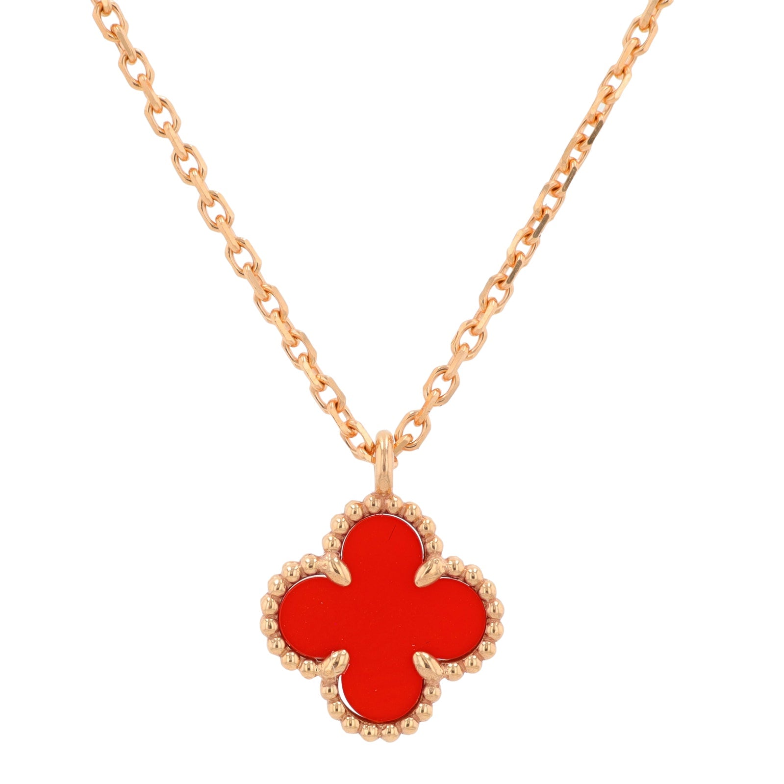 18K RG Van Cleef & Arpels Carnelian Sweet Alhambra Pendant<p><strong>Comes With Paperwork </p></strong>