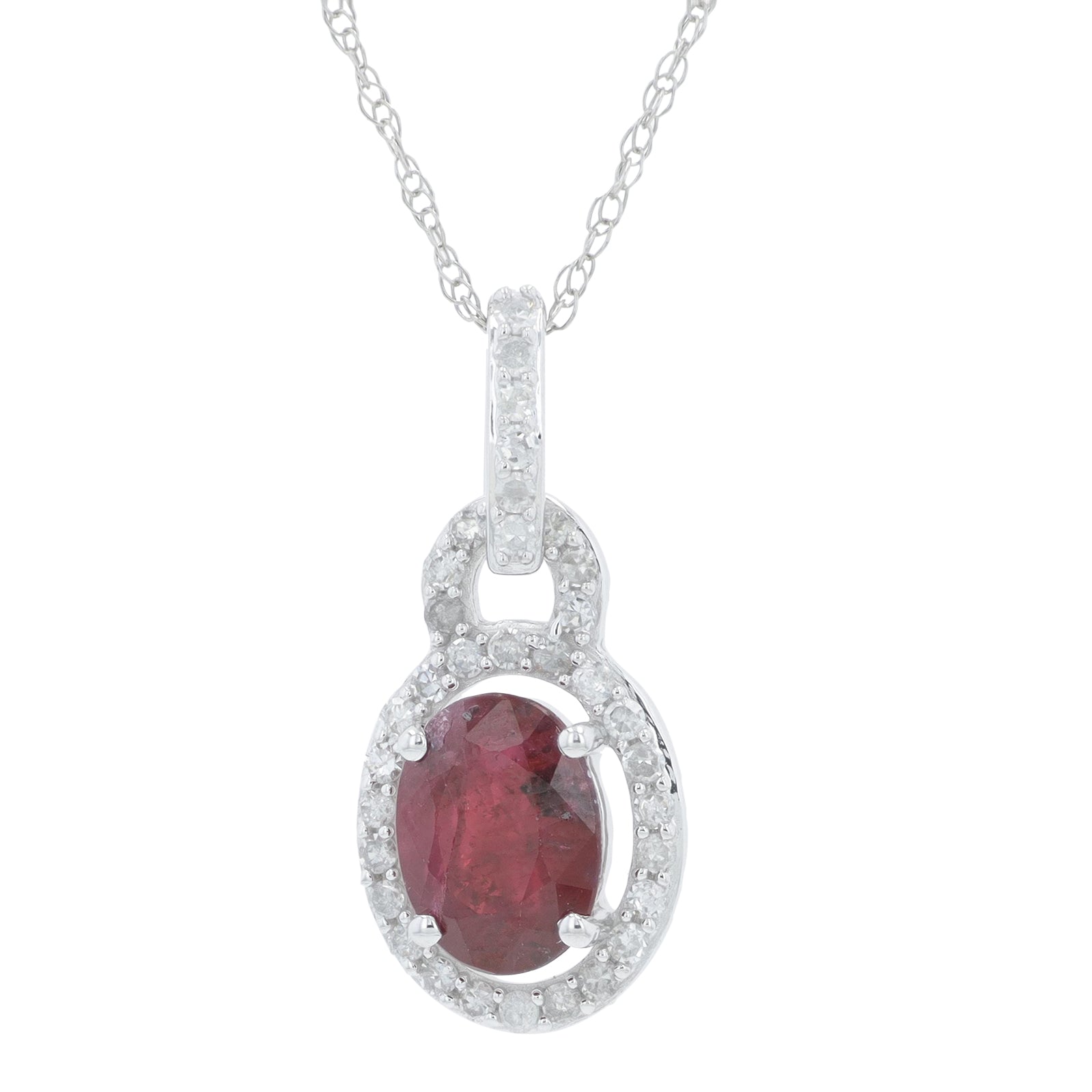 14K WG 1 CTW Ruby Halo Pendant