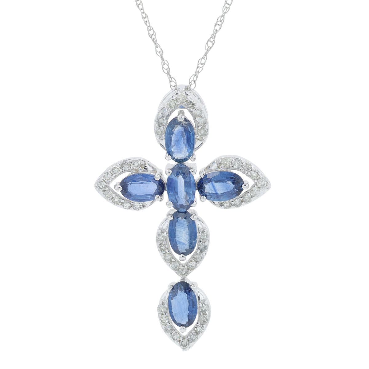 14K WG 1.60 CTW Sapphire Cross Pendant