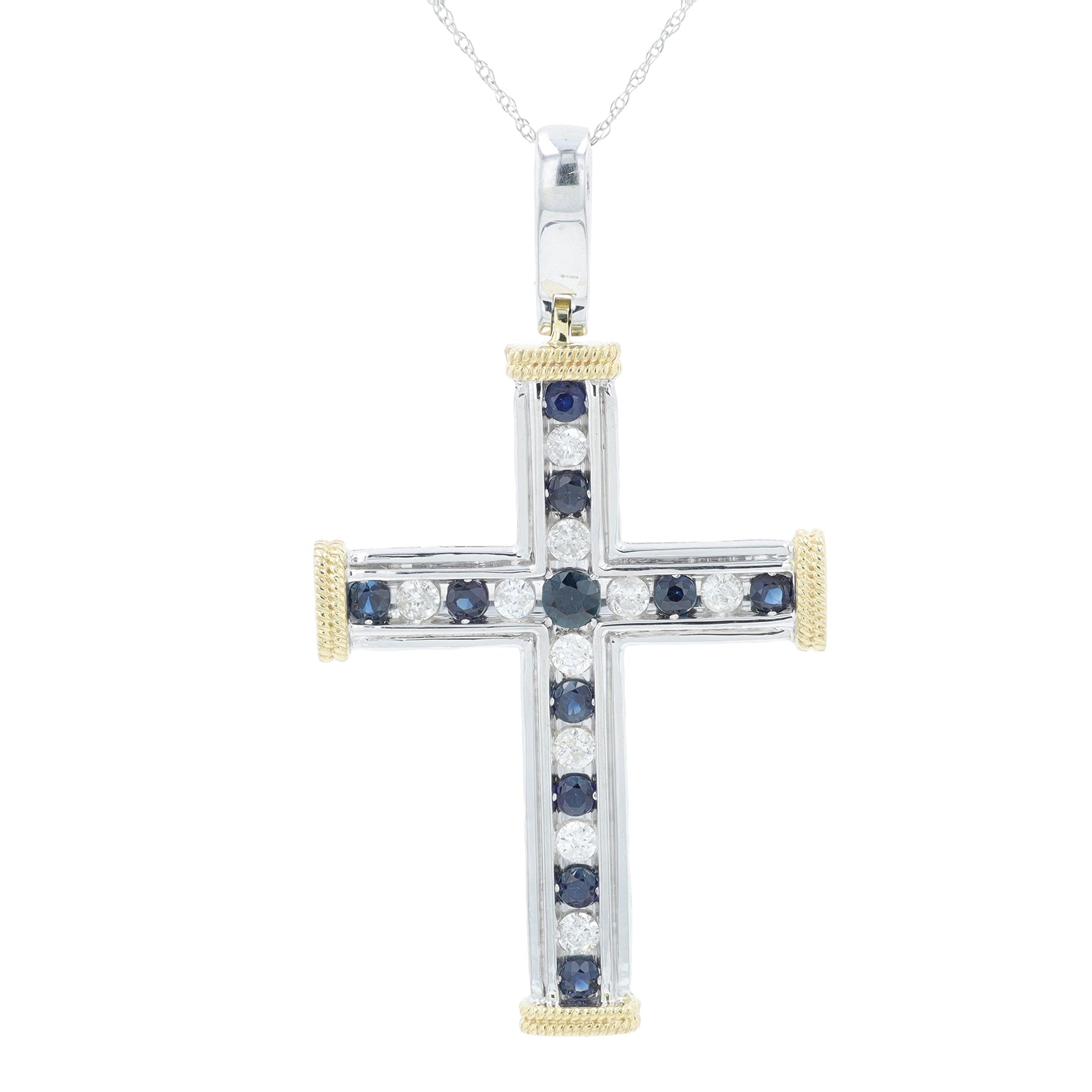 10K TT .85 CT Sapphire Cross Pendant