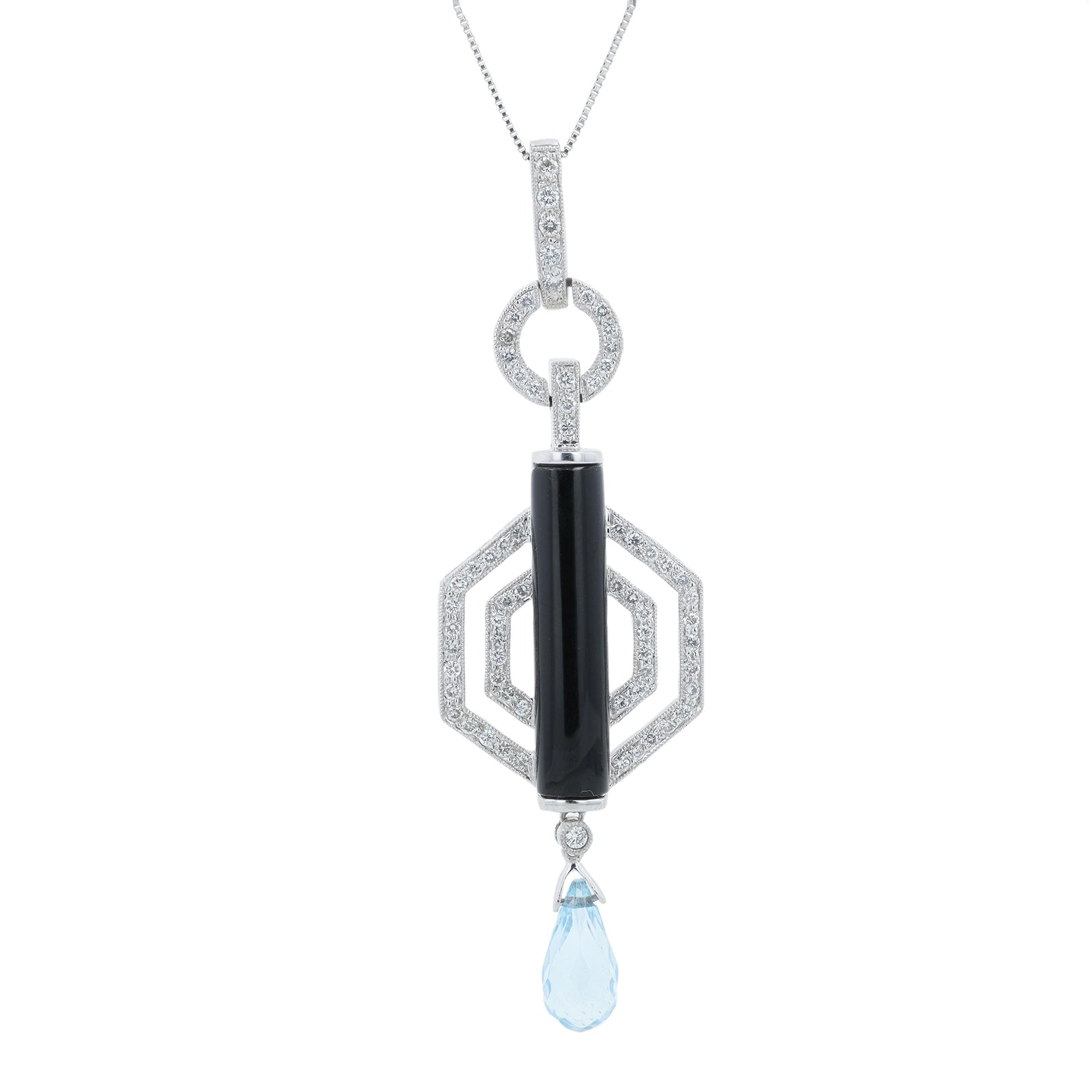 18K WG Black Onyx & Blue Topaz Pendant
