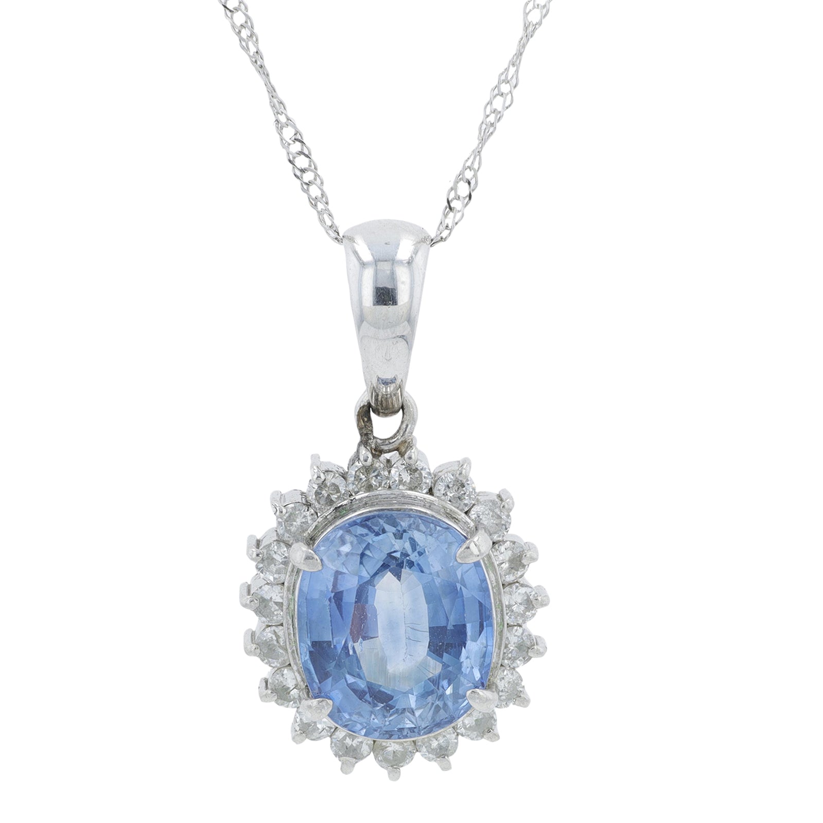 18K WG 2.53 CT Sapphire Halo Pendant