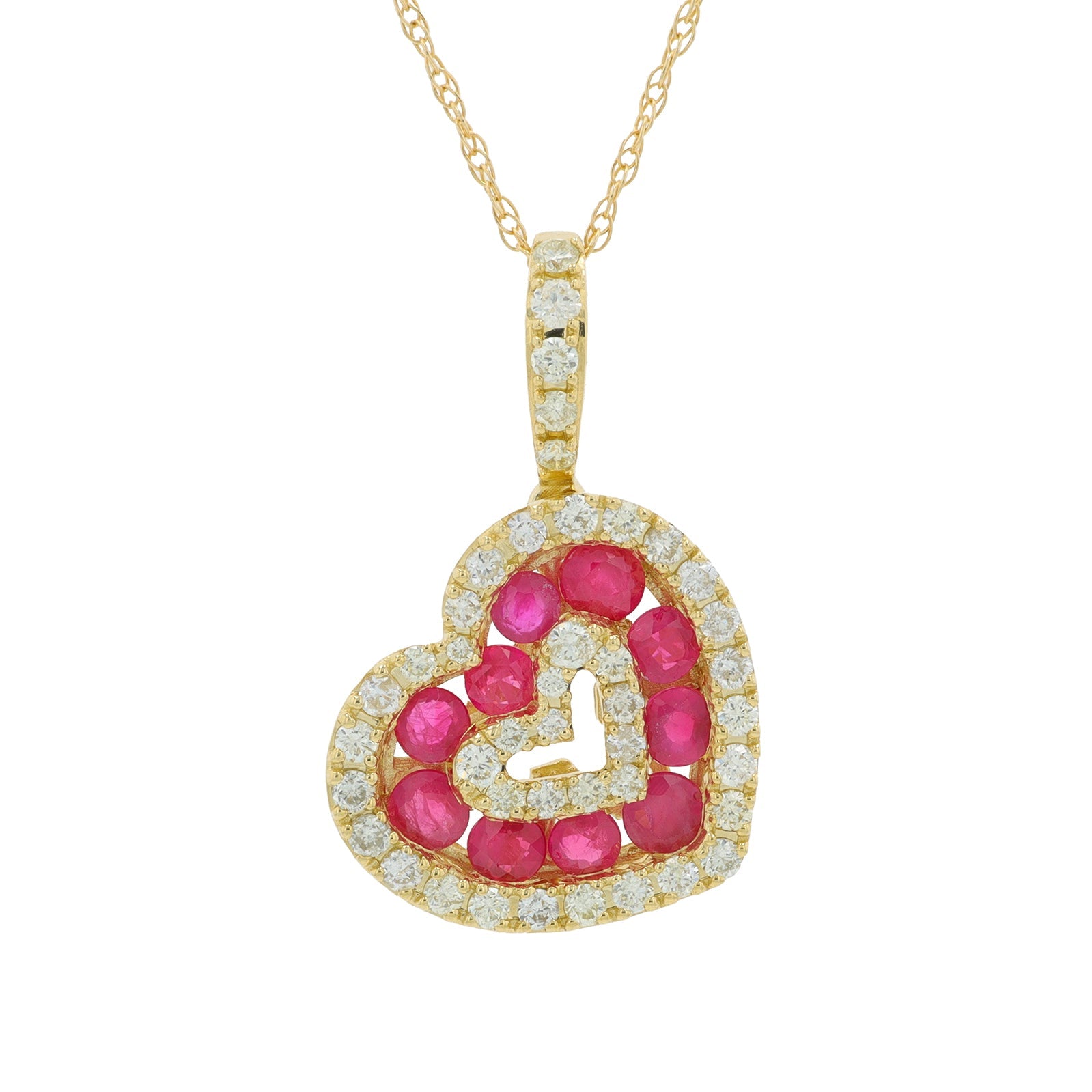 14K YG .70 CTW Ruby Heart Pendant