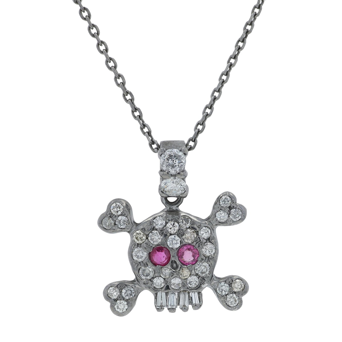 18K BR Ruby Skull & Cross Bones Pendant