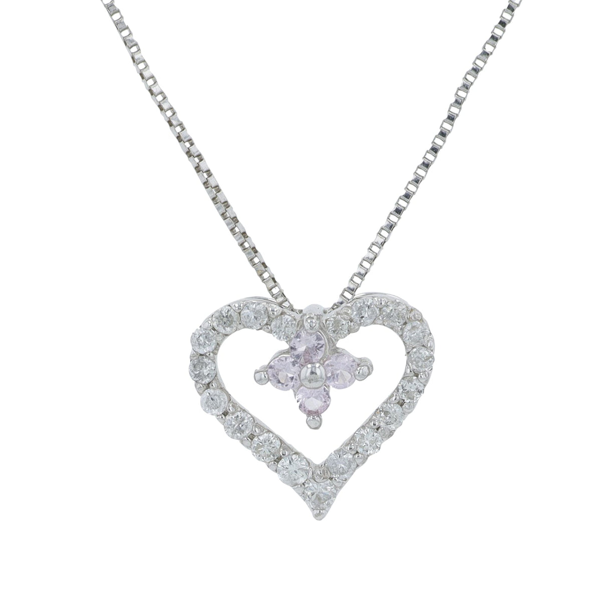 14K WG .12 CTW Pink Sapphire Heart Pendant
