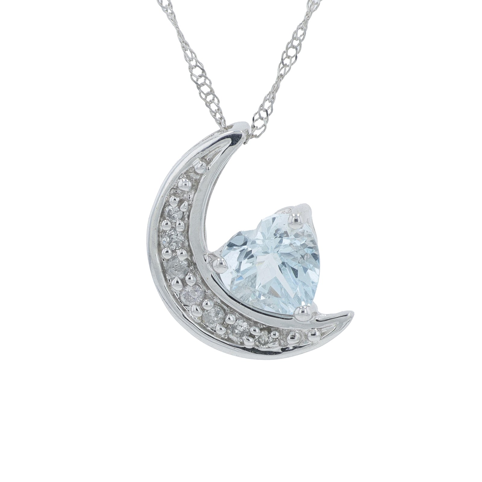 10K WG Blue Topaz Moon Pendant