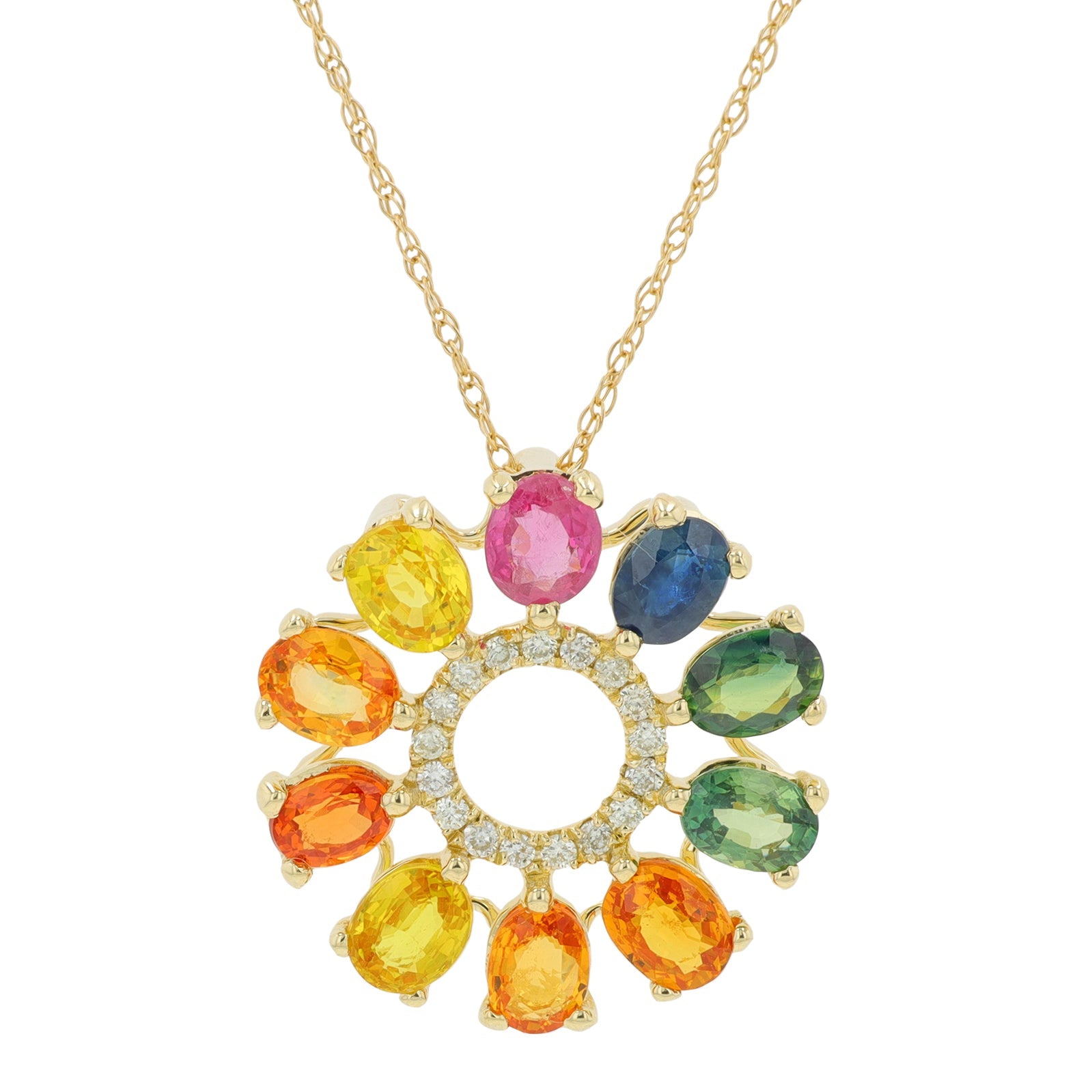 14K YG 2.33 CT Multi Sapphire Pendant