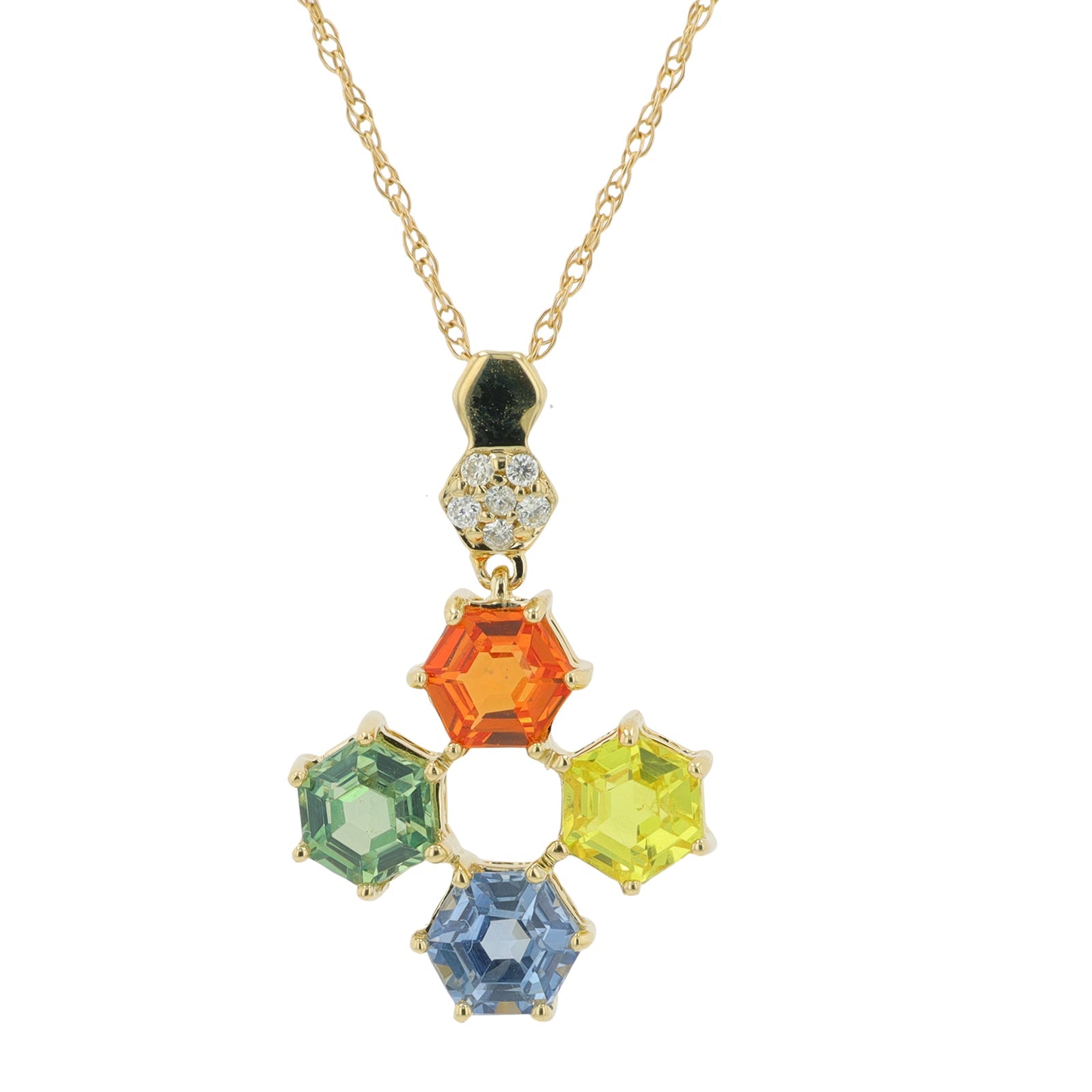 14K YG 1.50 CT Multi Sapphire Pendant