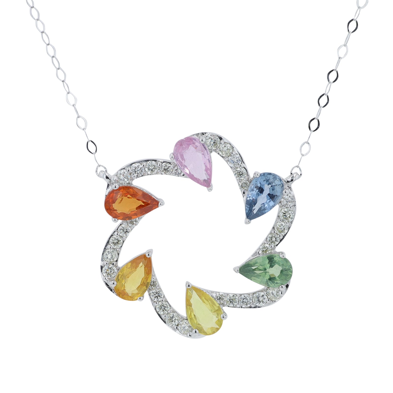 14K WG 1.50 CTW Multi Sapphire Pendant