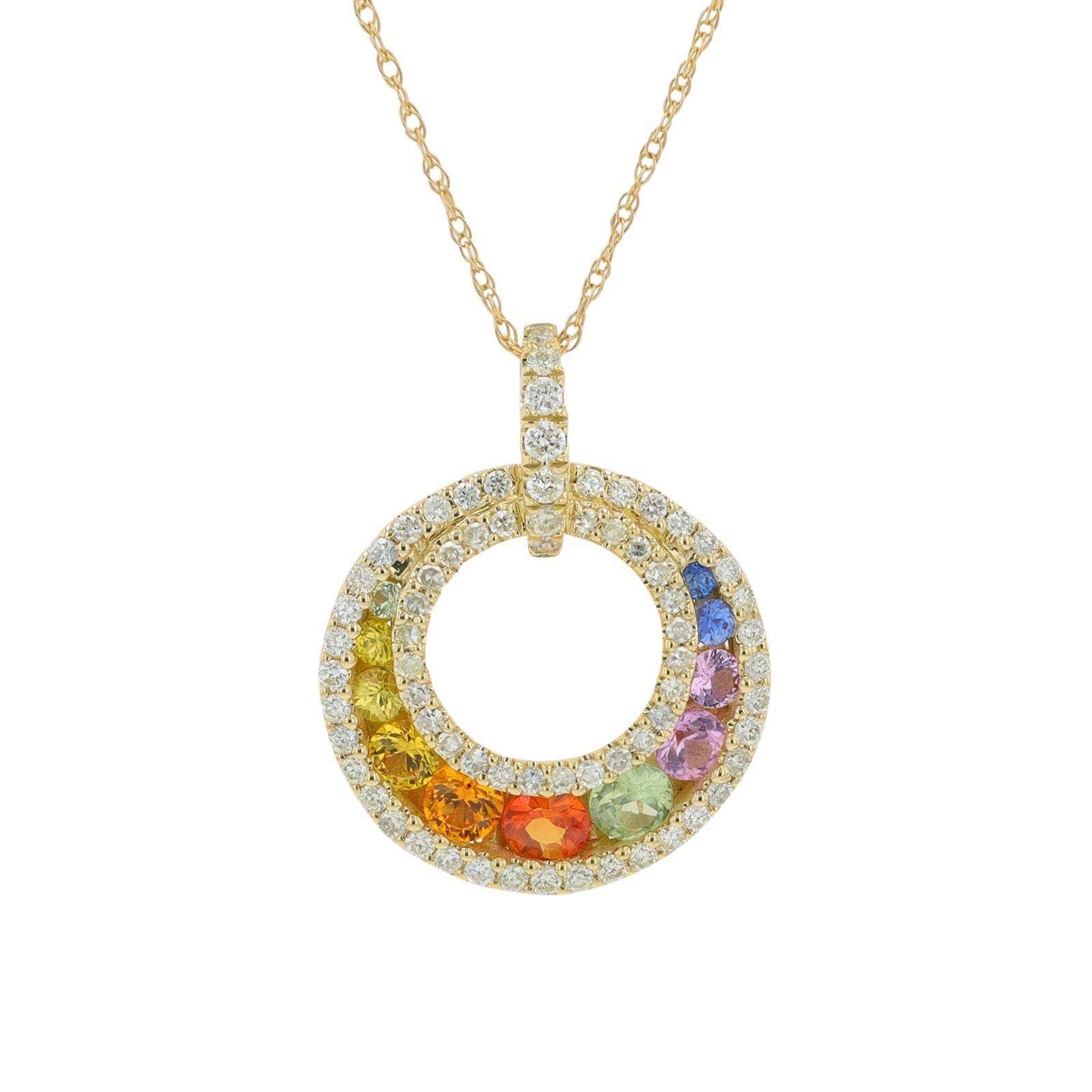 14K YG .75 CTW Multi Sapphire Pendant