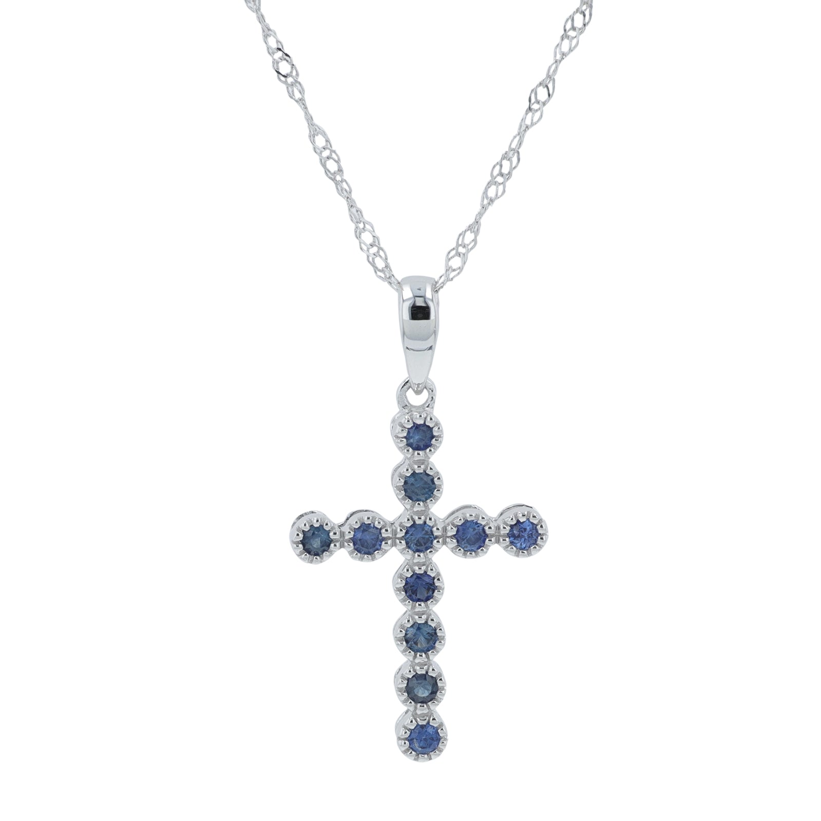 14K WG .20 CT Sapphire Cross Pendant