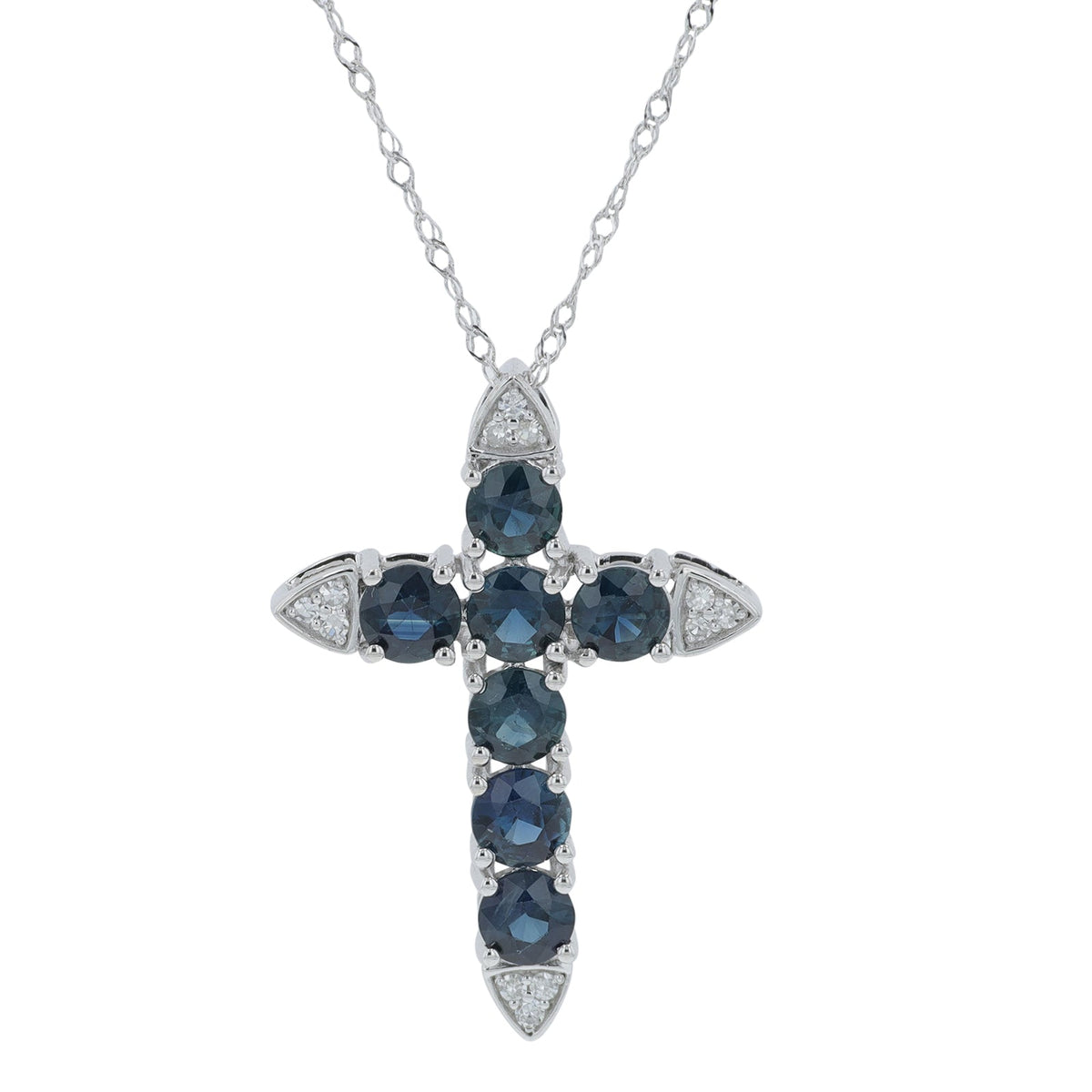 14K WG 1.60 CT Sapphire Cross Pendant