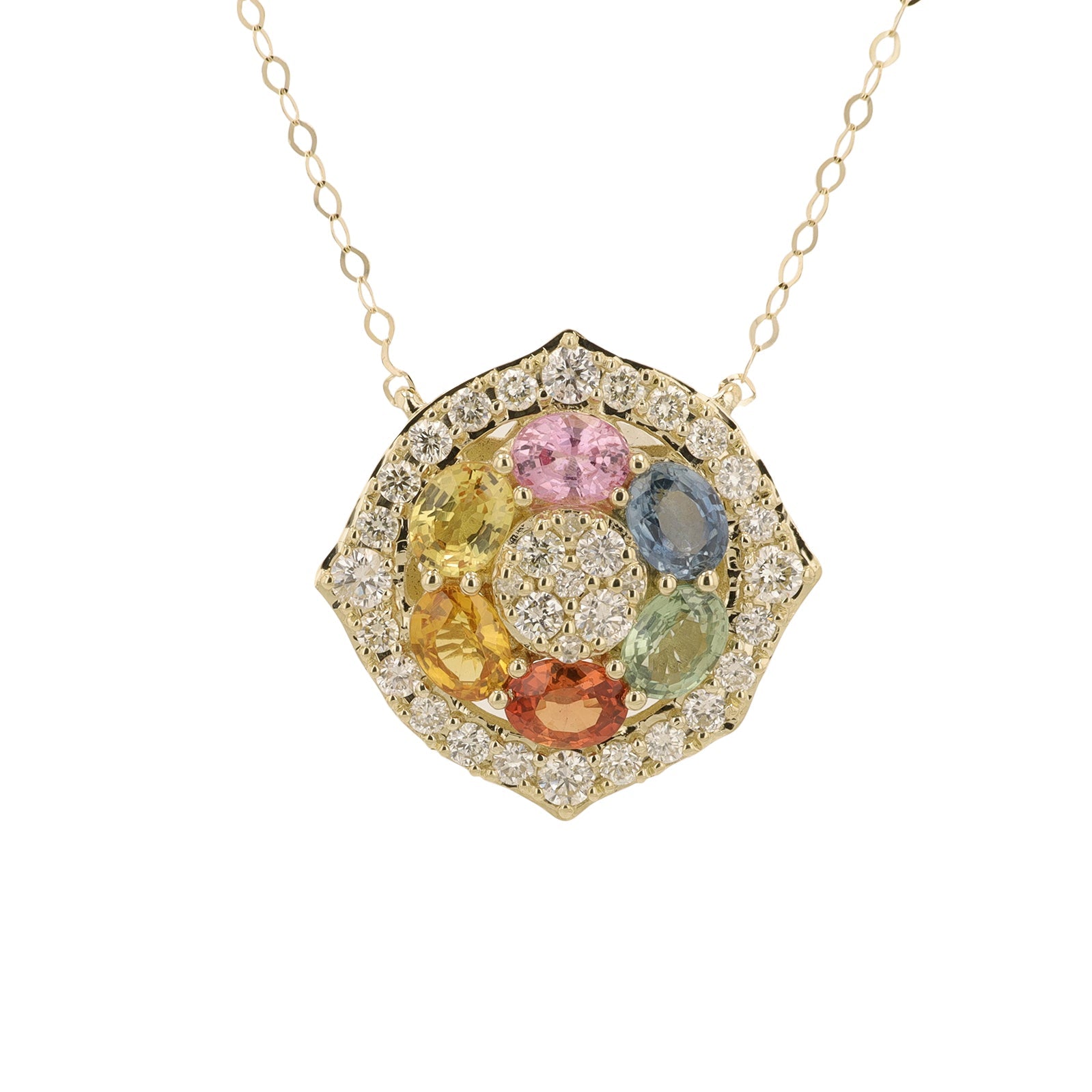 14K YG 1.50 CT Multi Sapphire Pendant