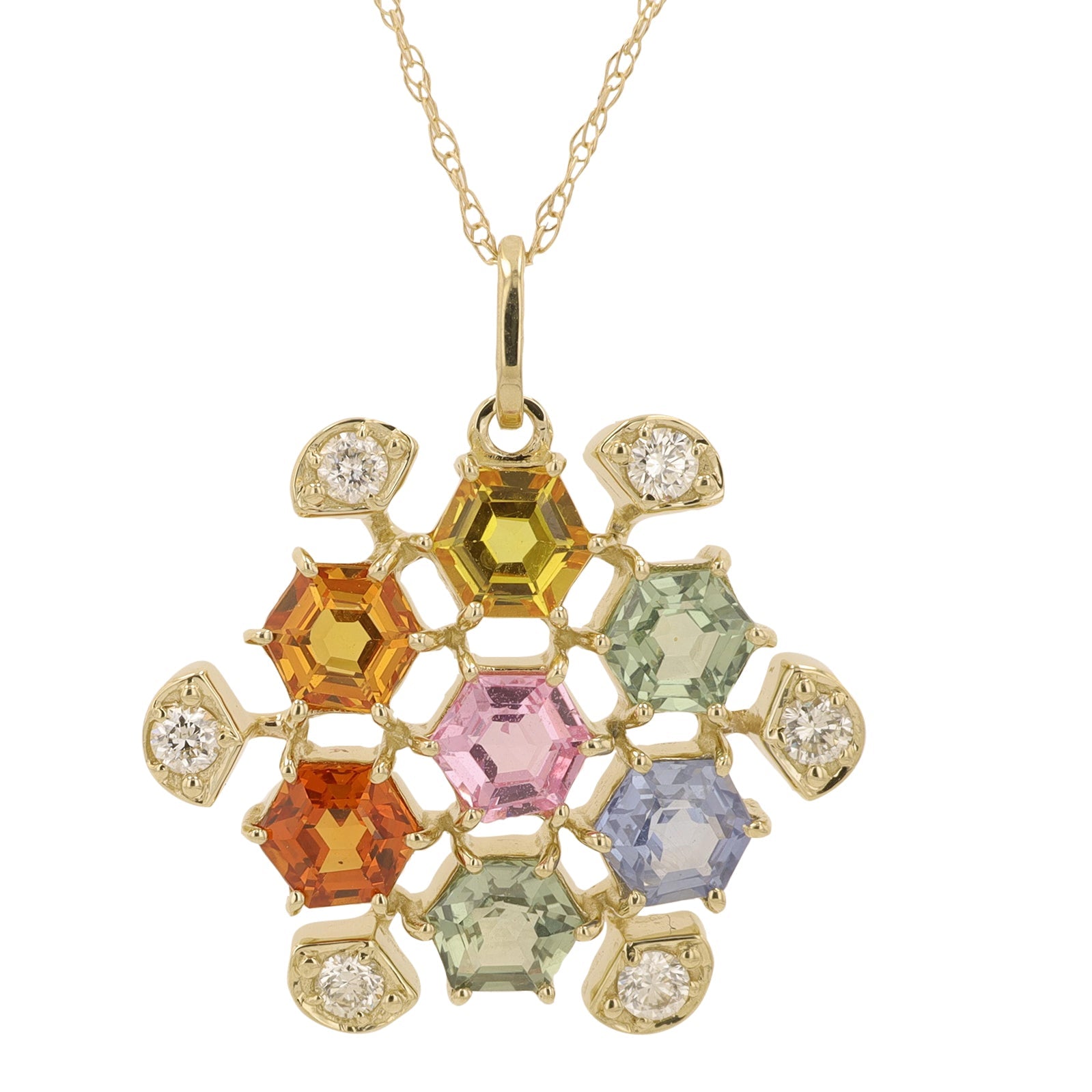 14K YG 2.40 CT Multi Sapphire Pendant