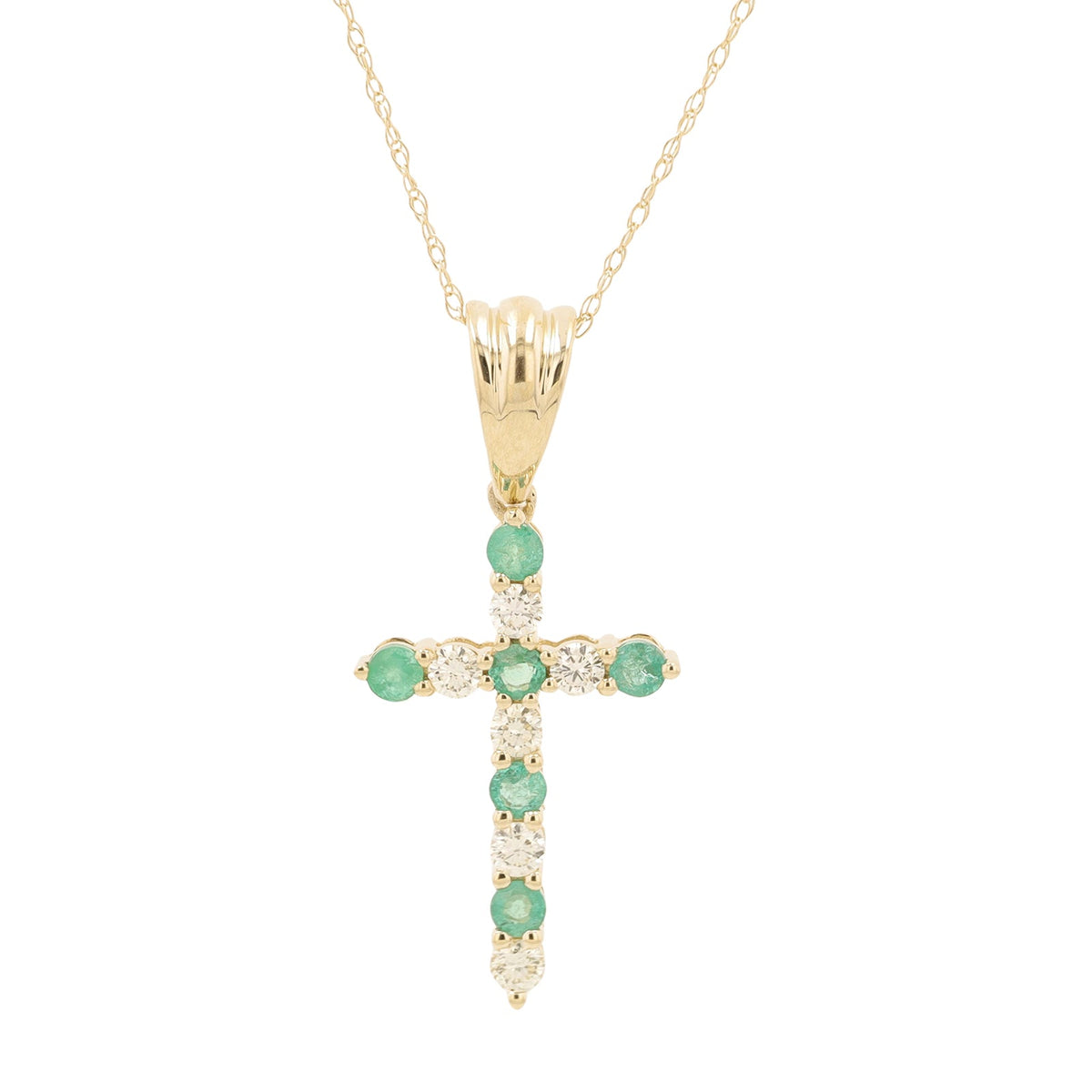 14K YG .25 CT Emerald Cross Pendant