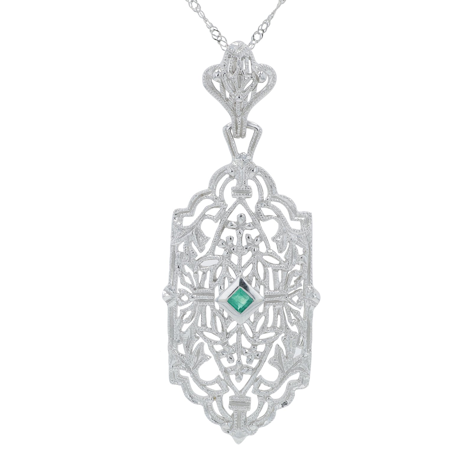 14K WG Emerald Pendant