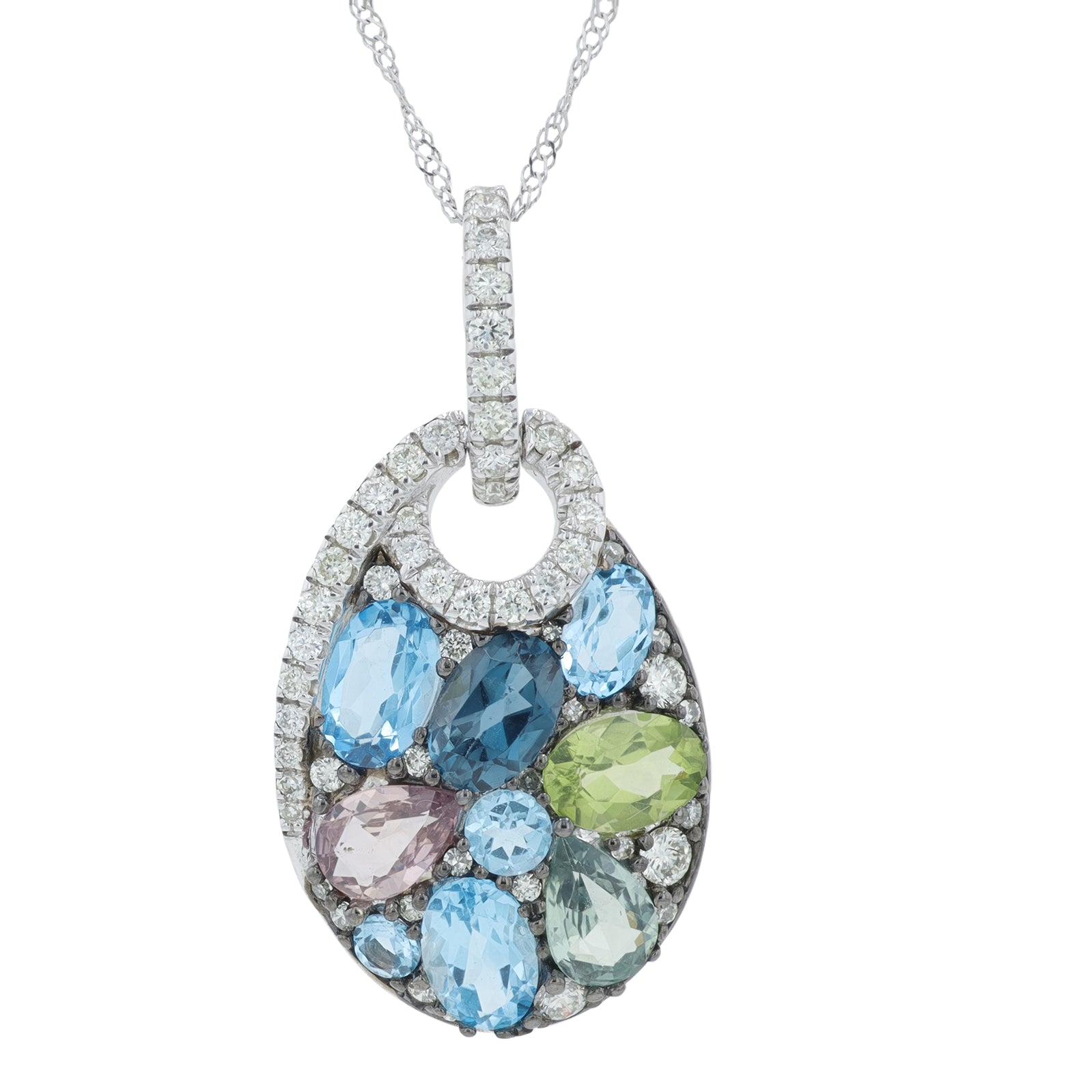 14K WG 3.40 CTW Multi Gemstone Pendant