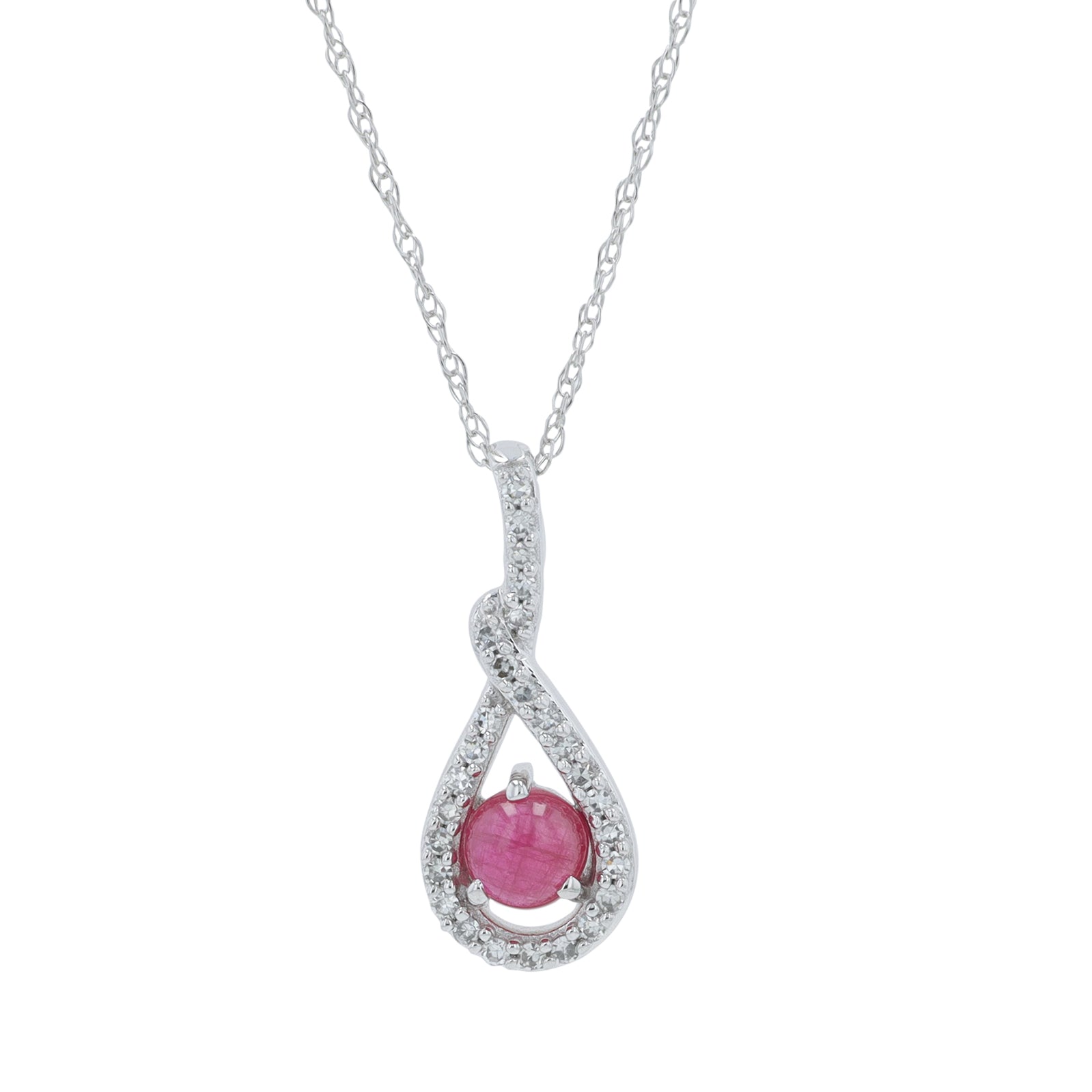 10K WG .42 CTW Cabochon Ruby Oval Necklace