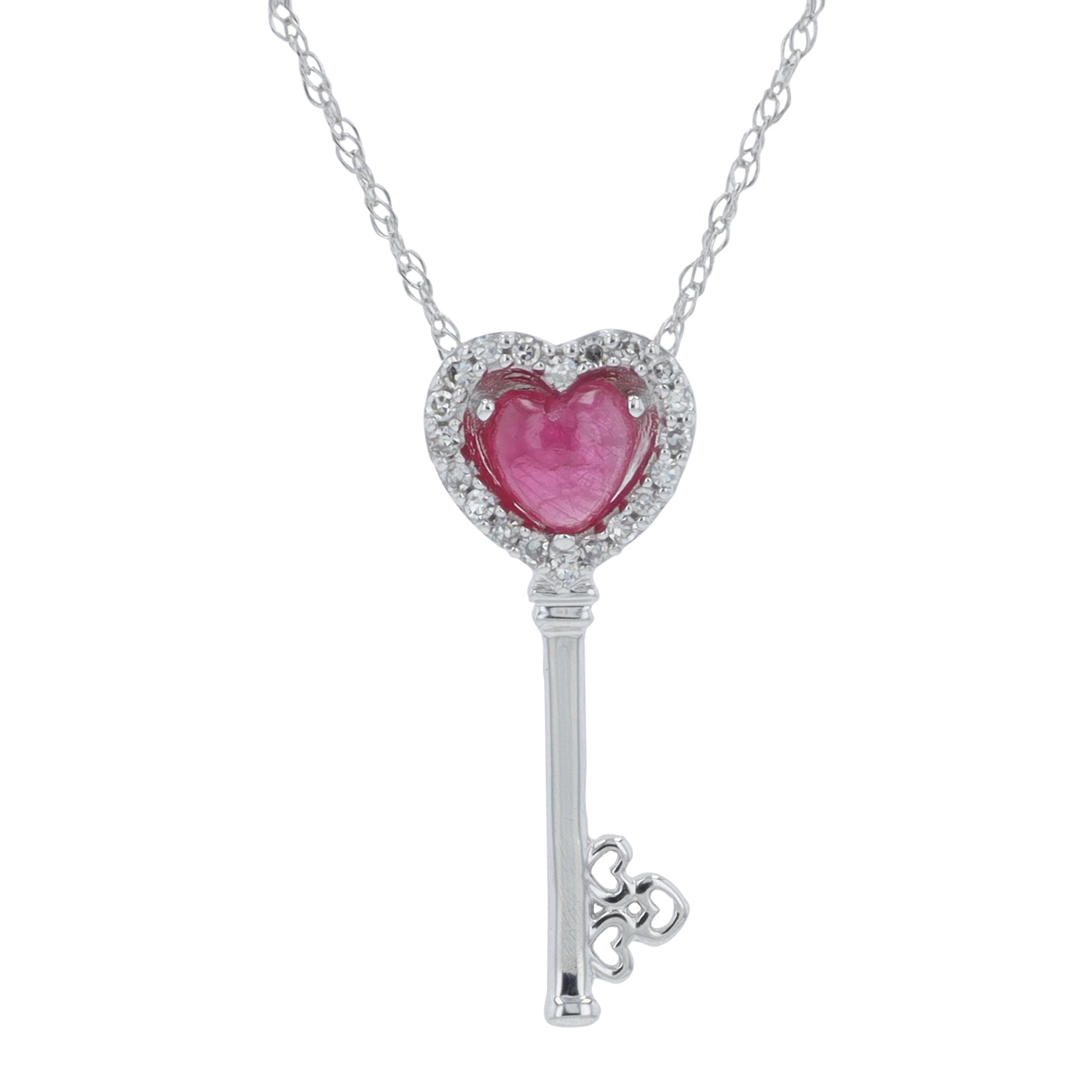 10K WG .40 CTW Ruby Heart & Key Pendant