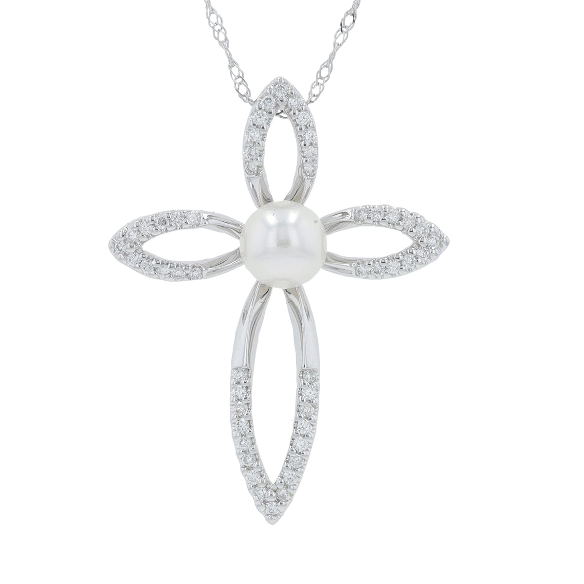 14K WG 5 MM Pearl Cross Pendant