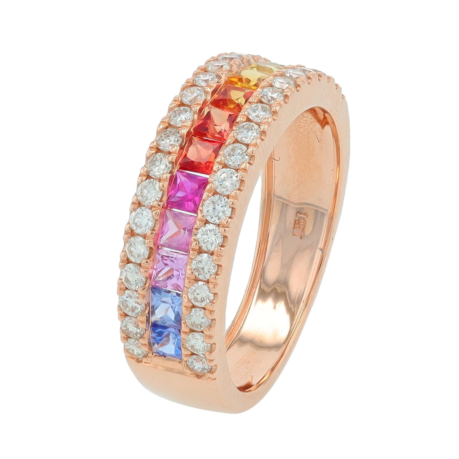 14K RG 1.10 CTW Multicolor Sapphire Band