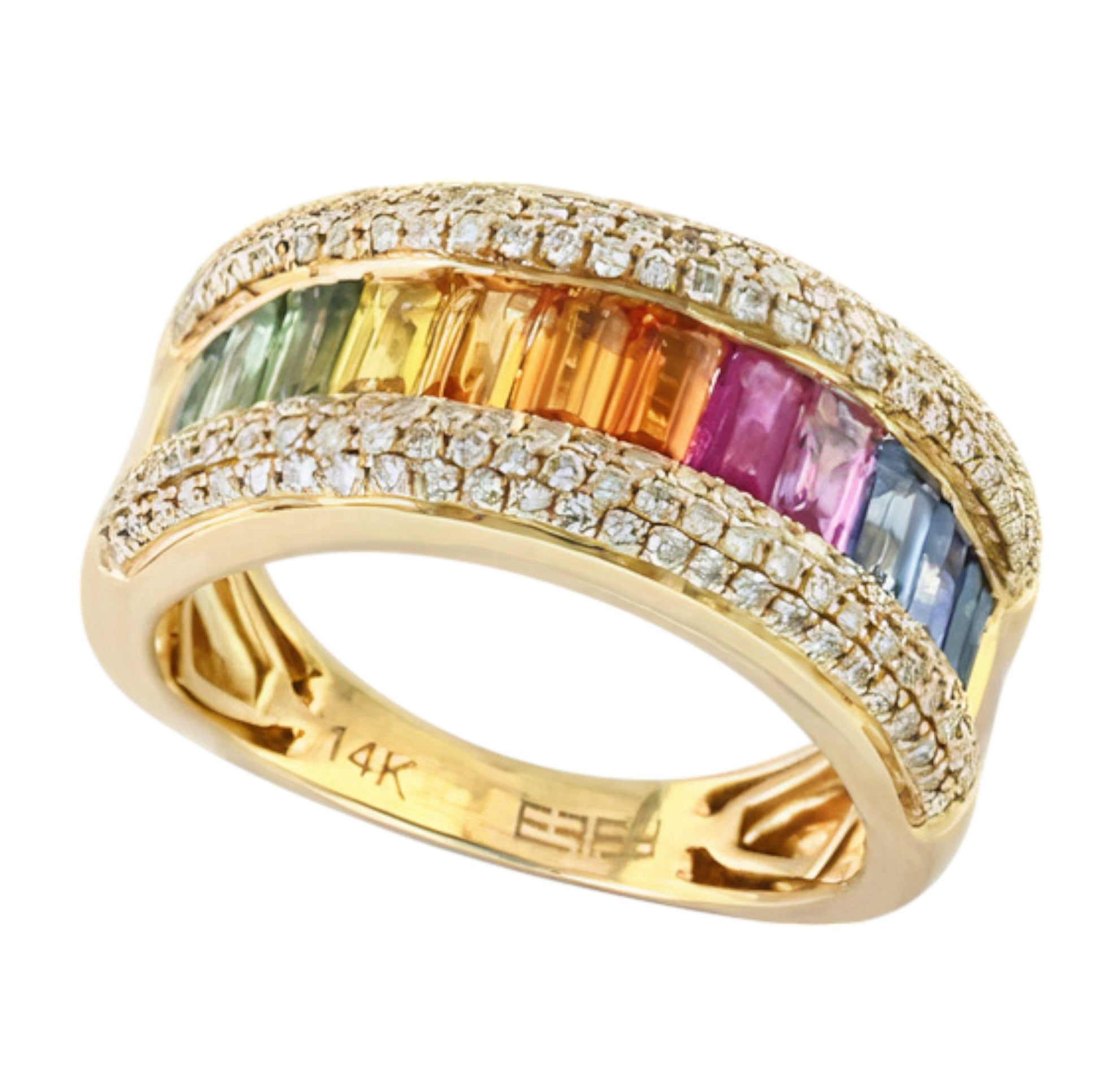 14K EFFY YG 1.71 CT Multicolor Sapphire Ring