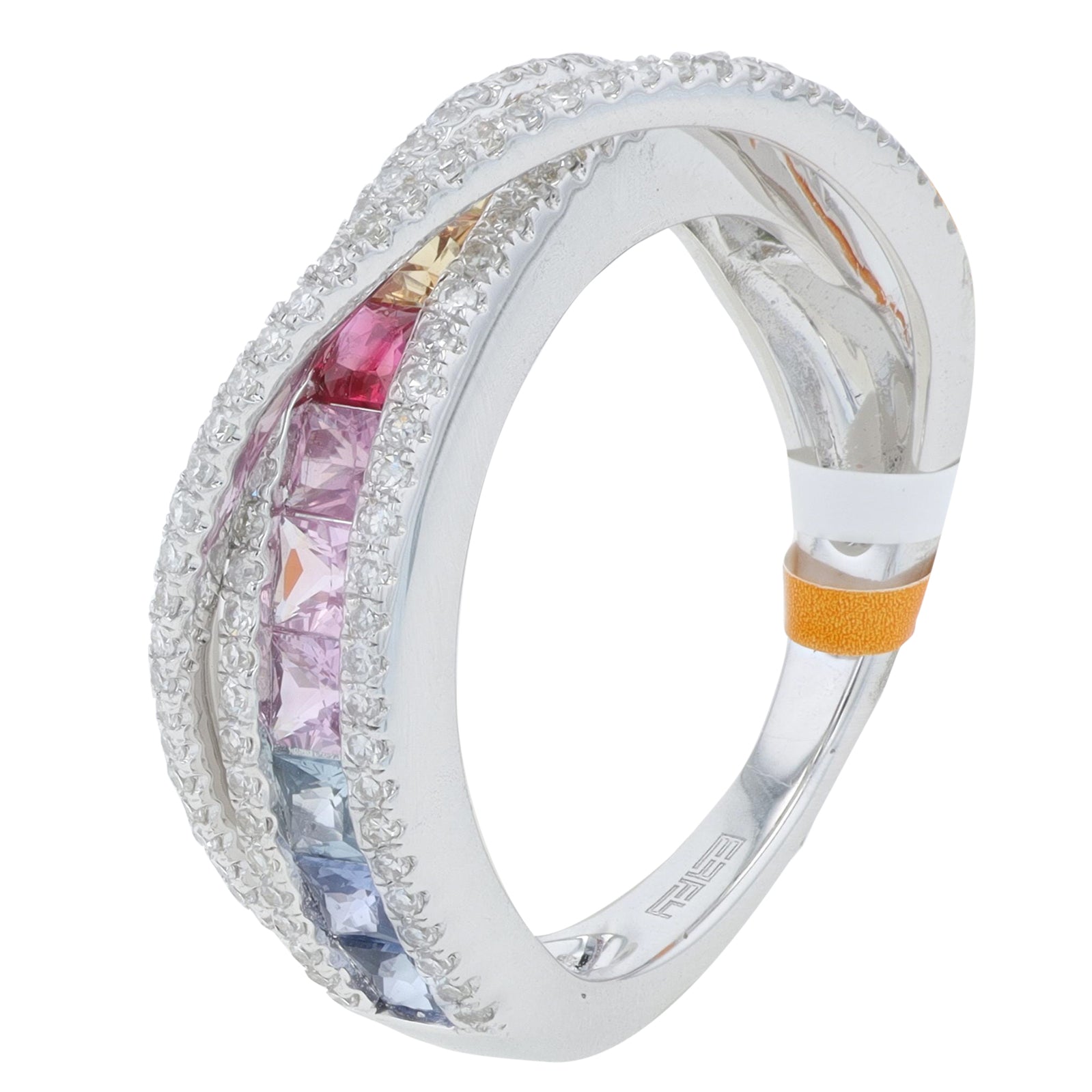 14K EFFY WG Multicolor Sapphire Cross Over Band