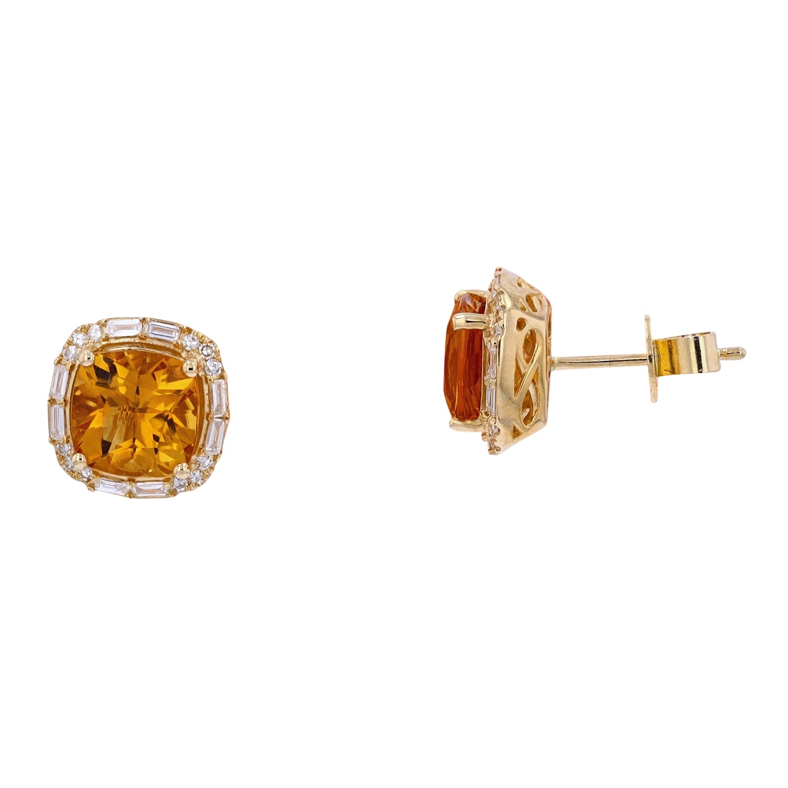 14K EFFY YG 2.35 CTW Citrine & Diamond Halo Studs