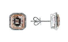 14K TT 3.35 CT Morganite Halo Earrings
