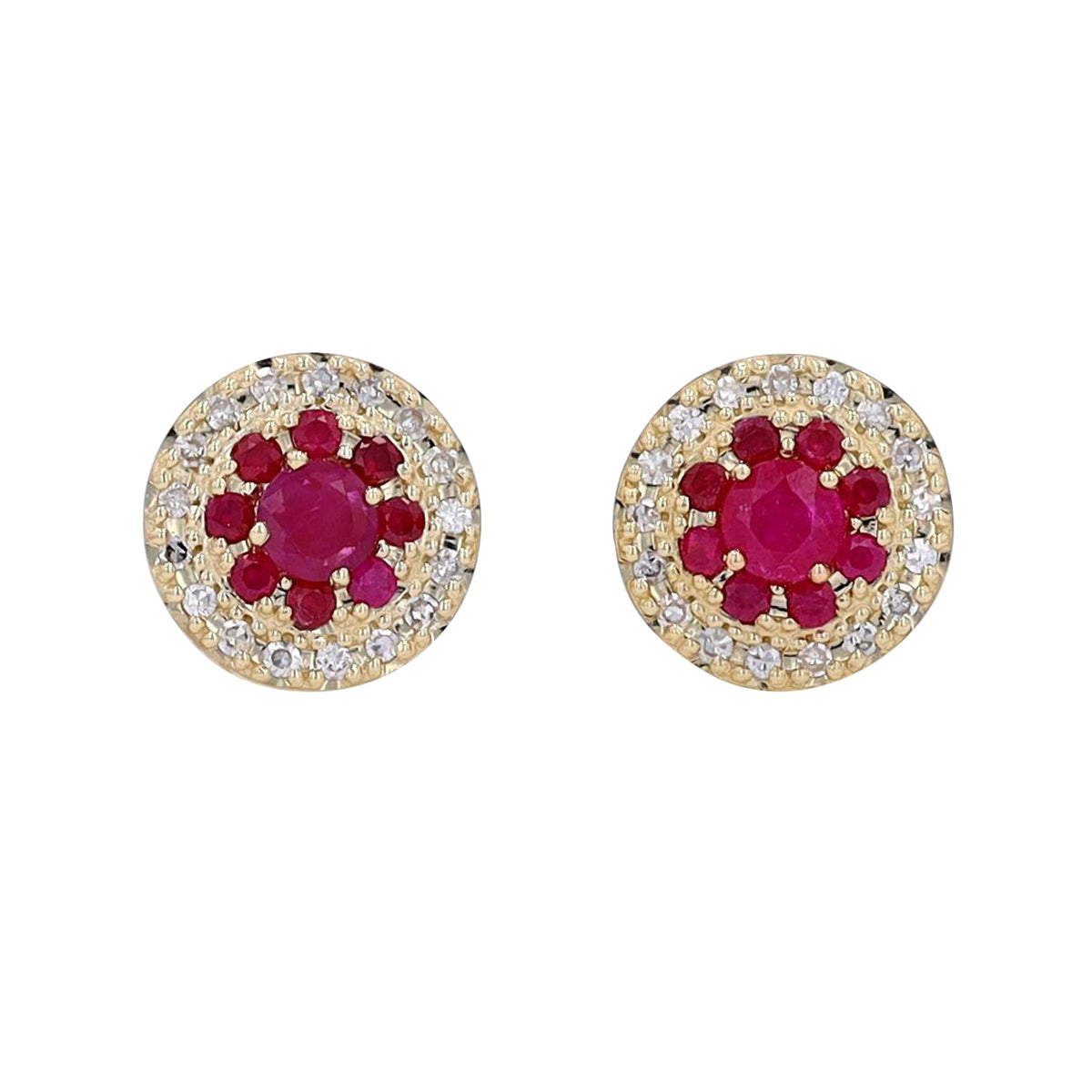 14K Gemstone & Diamond Cluster Studs<p><strong>More Colors Available</p></strong>