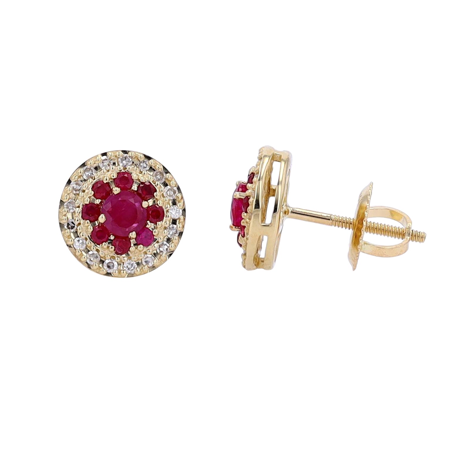 14K Gemstone & Diamond Cluster Studs<p><strong>More Colors Available</p></strong>