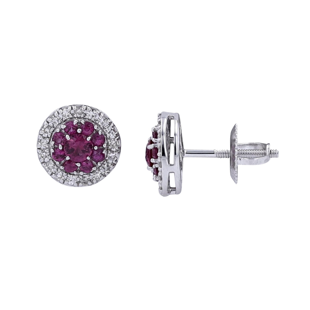 14K Gemstone & Diamond Cluster Studs<p><strong>More Colors Available</p></strong>