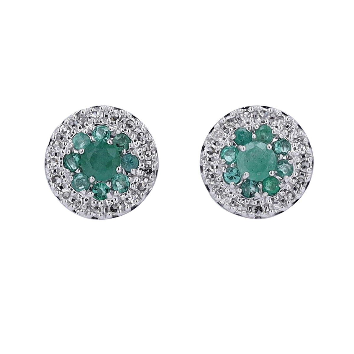14K Gemstone & Diamond Cluster Studs<p><strong>More Colors Available</p></strong>