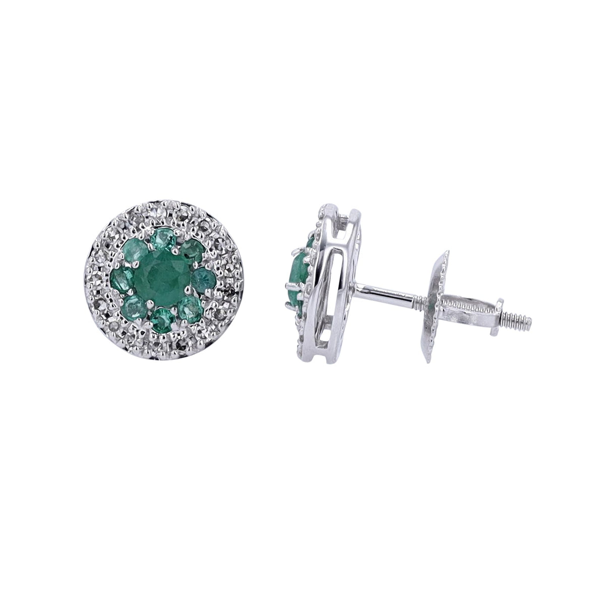 14K Gemstone & Diamond Cluster Studs<p><strong>More Colors Available</p></strong>