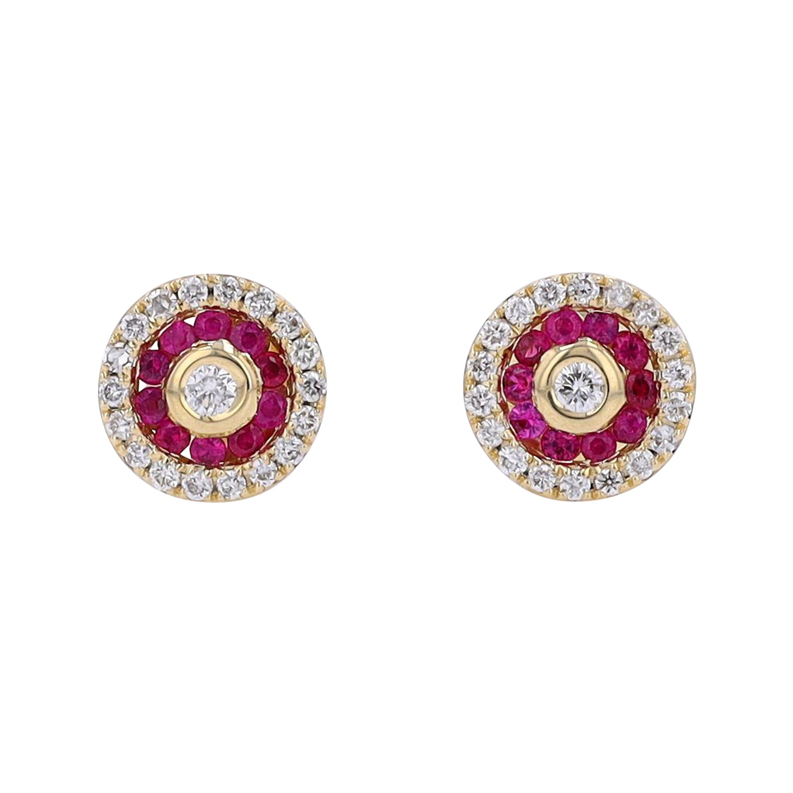 14K Gemstone & Diamond Halo Studs <p><strong>More Colors Available</p></strong>