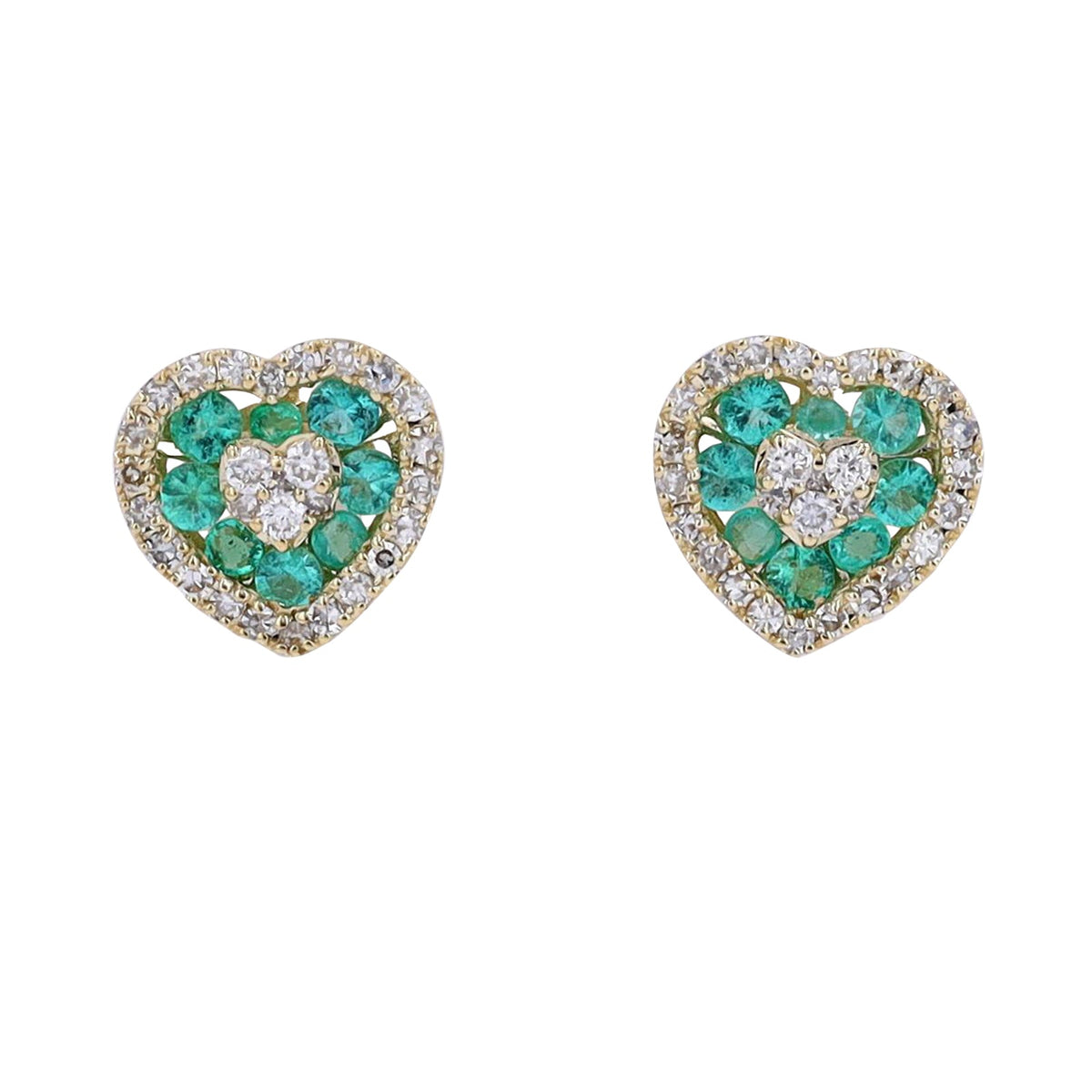14K Gemstone & Diamond Hearts Studs<p><strong>More Colors Available</p></strong>