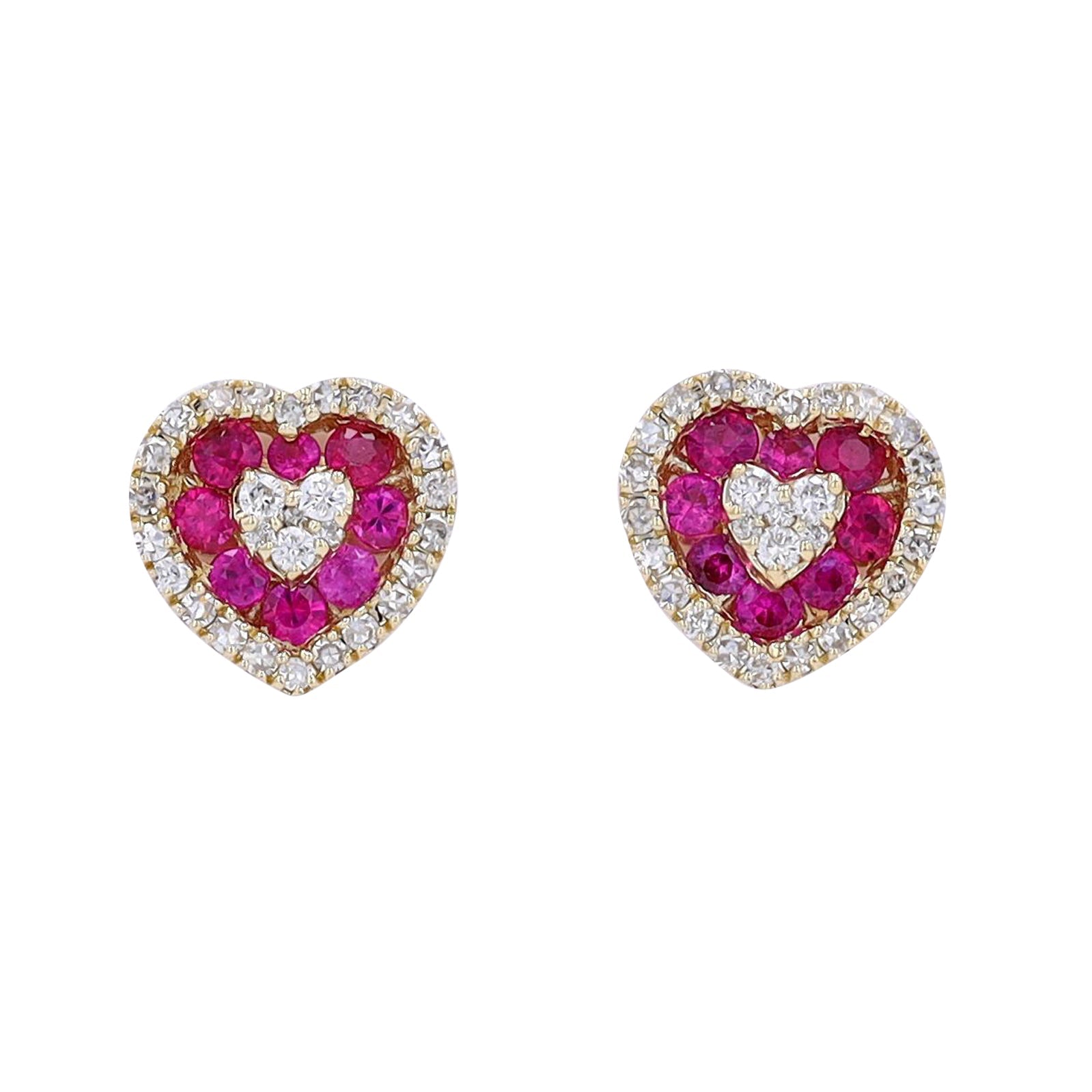 14K Gemstone & Diamond Hearts Studs<p><strong>More Colors Available</p></strong>