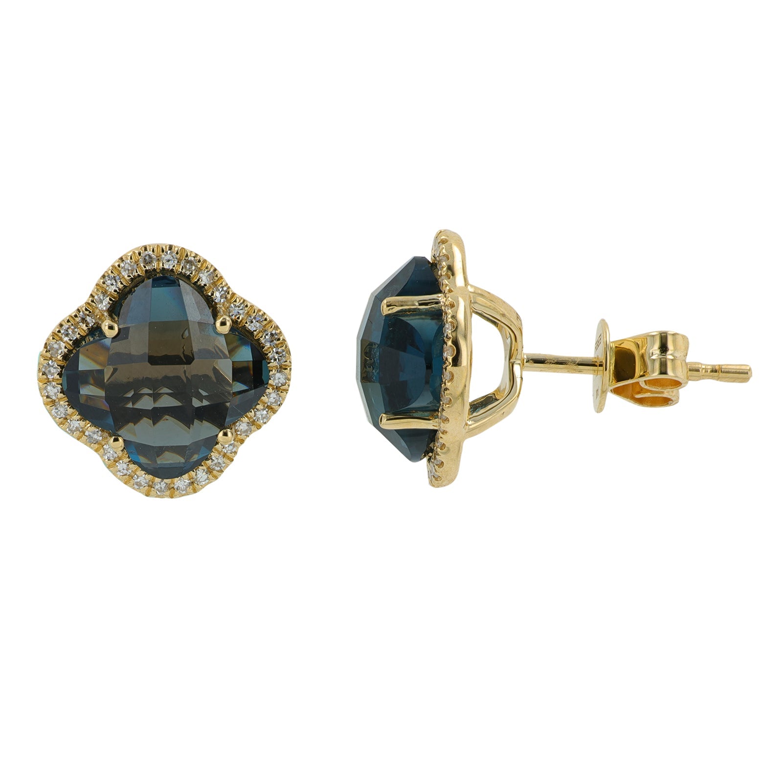 14K EFFY YG 6.30 CT London Blue Topaz Clover Studs