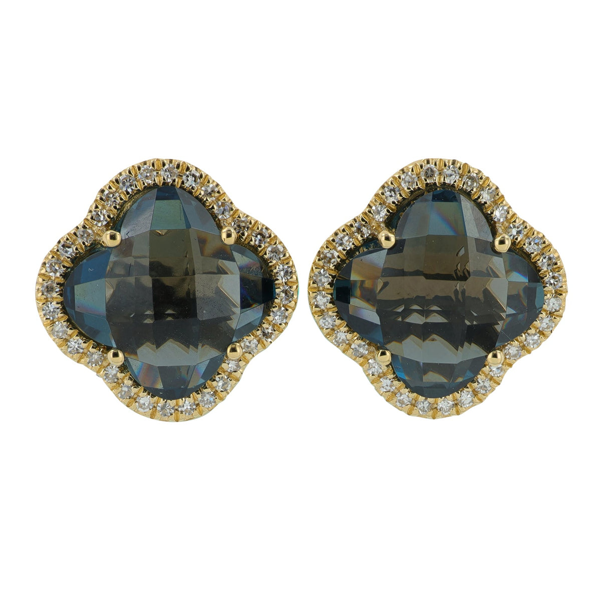 14K EFFY YG 6.30 CT London Blue Topaz Clover Studs