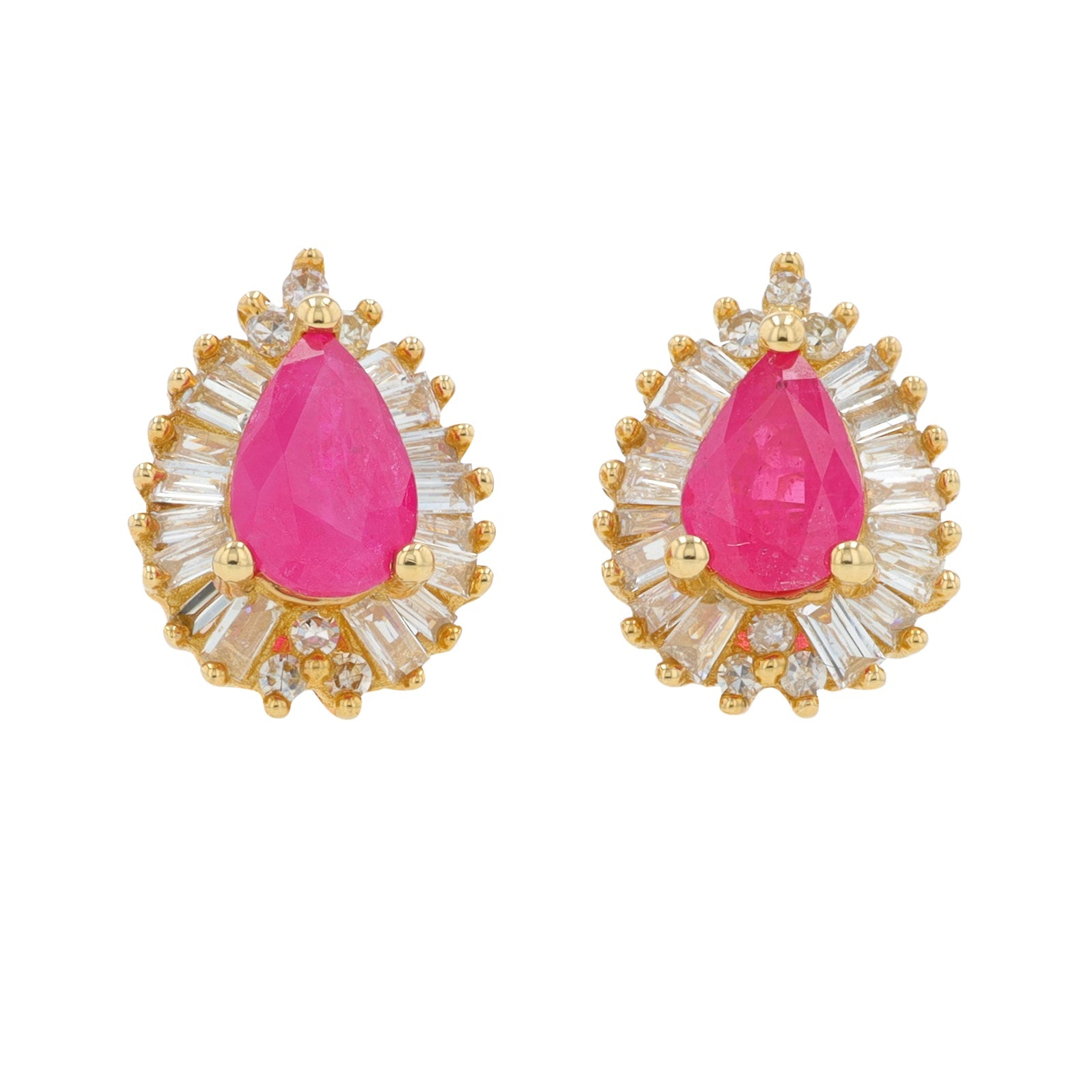 14K YG 1 CT Ruby Studs