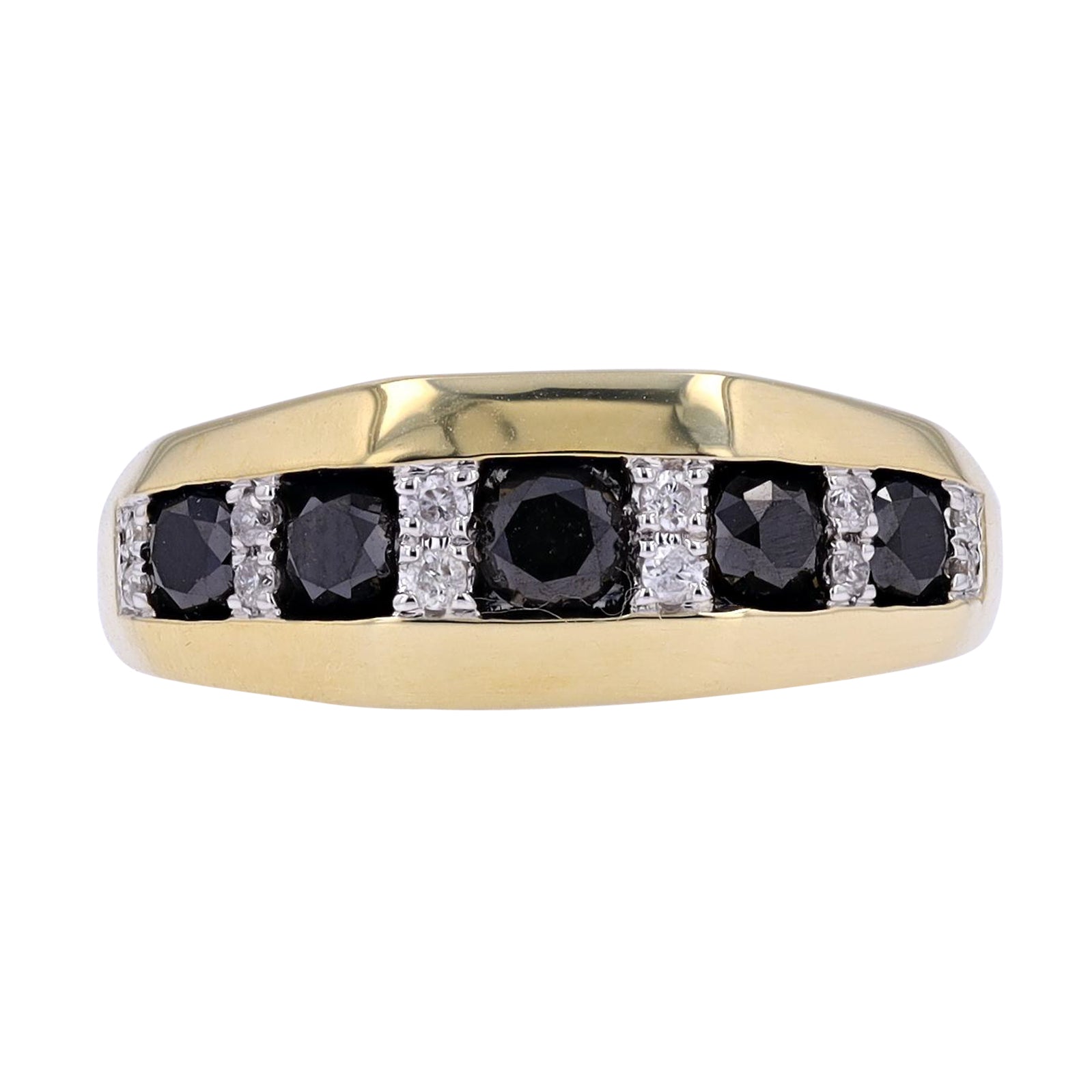 10K YG Black Diamond Five Stone Gents Band