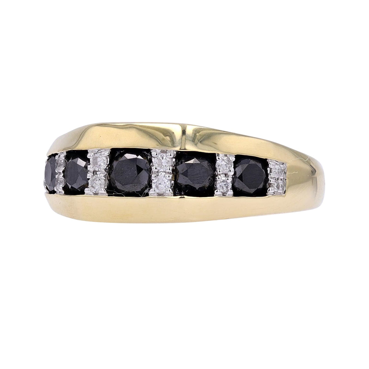 10K YG Black Diamond Five Stone Gents Band
