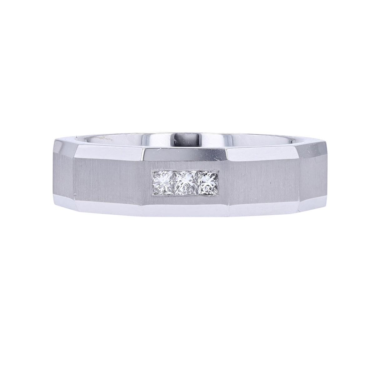 14K WG Three Stone Diamond Gents Band