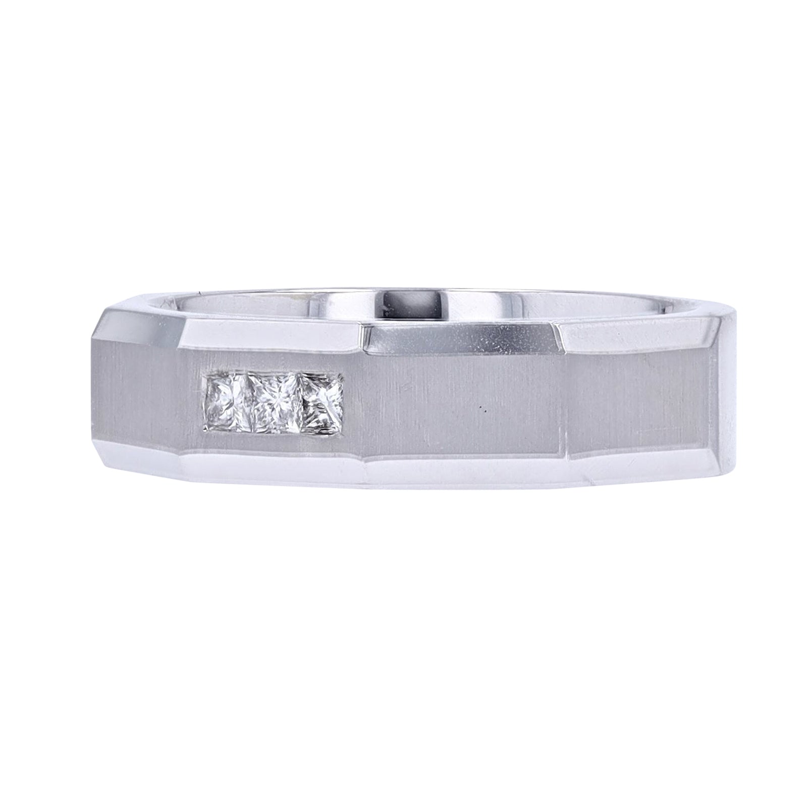 14K WG Three Stone Diamond Gents Band