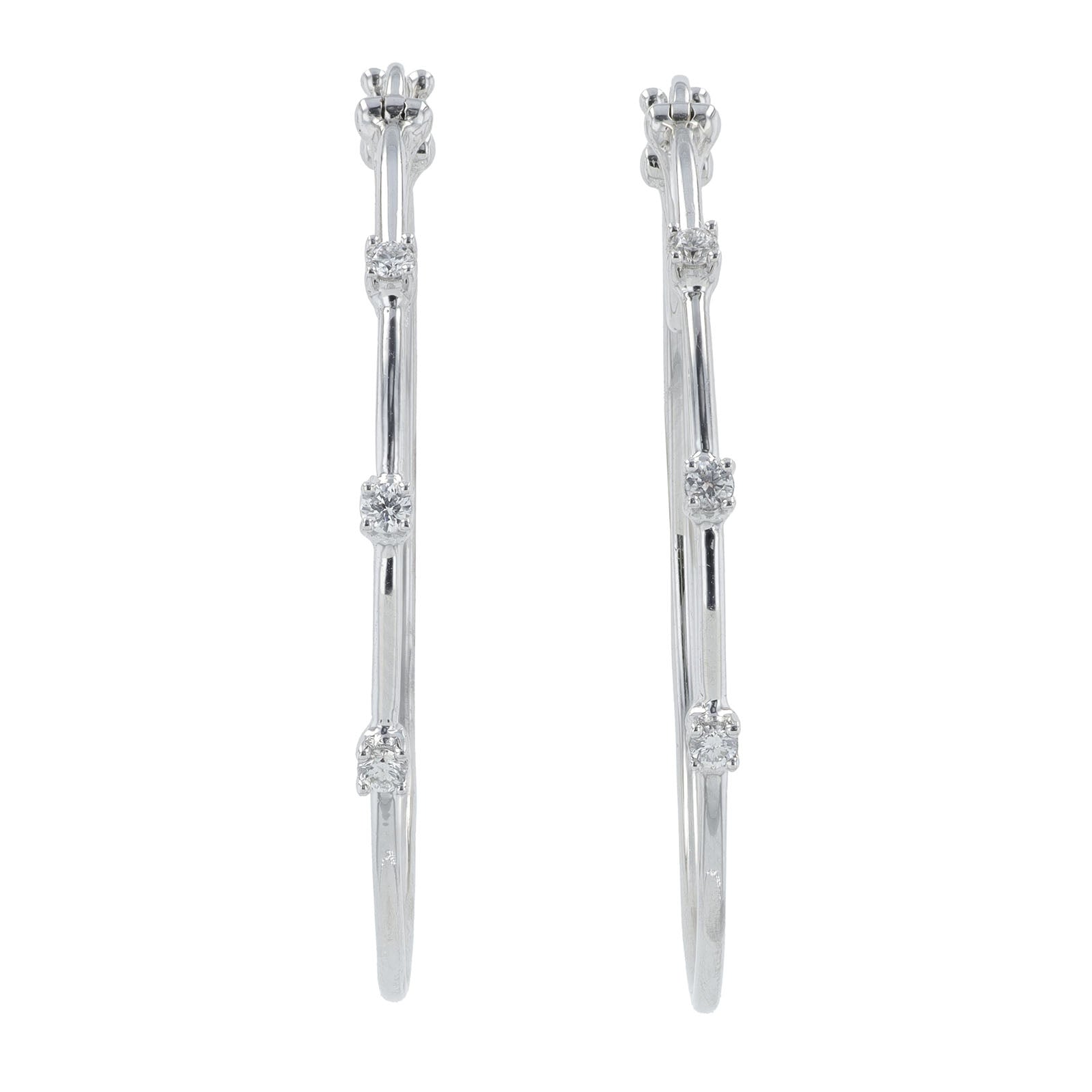 Lab Diamond Three Stone Hoops in 10K White Gold (0.14 ct. tw)